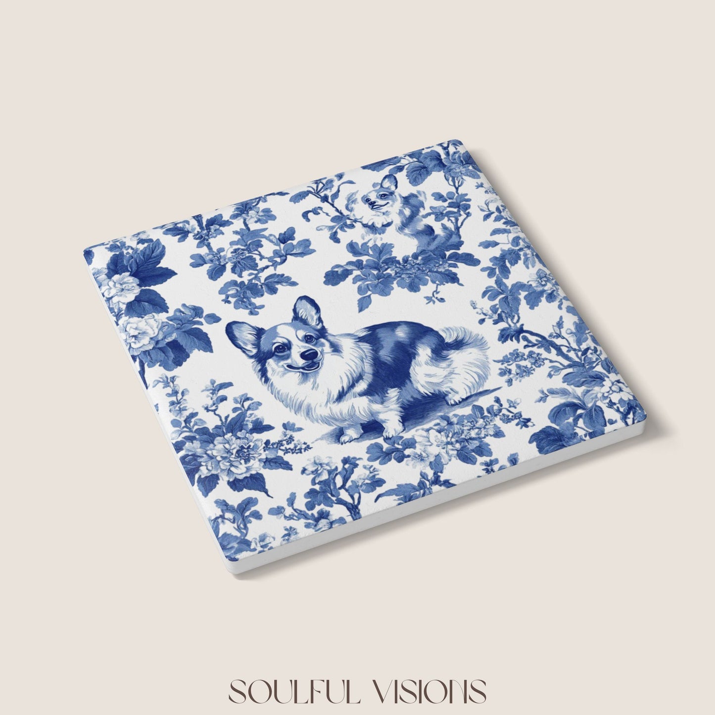 Corgi Ceramic Coaster French Toile