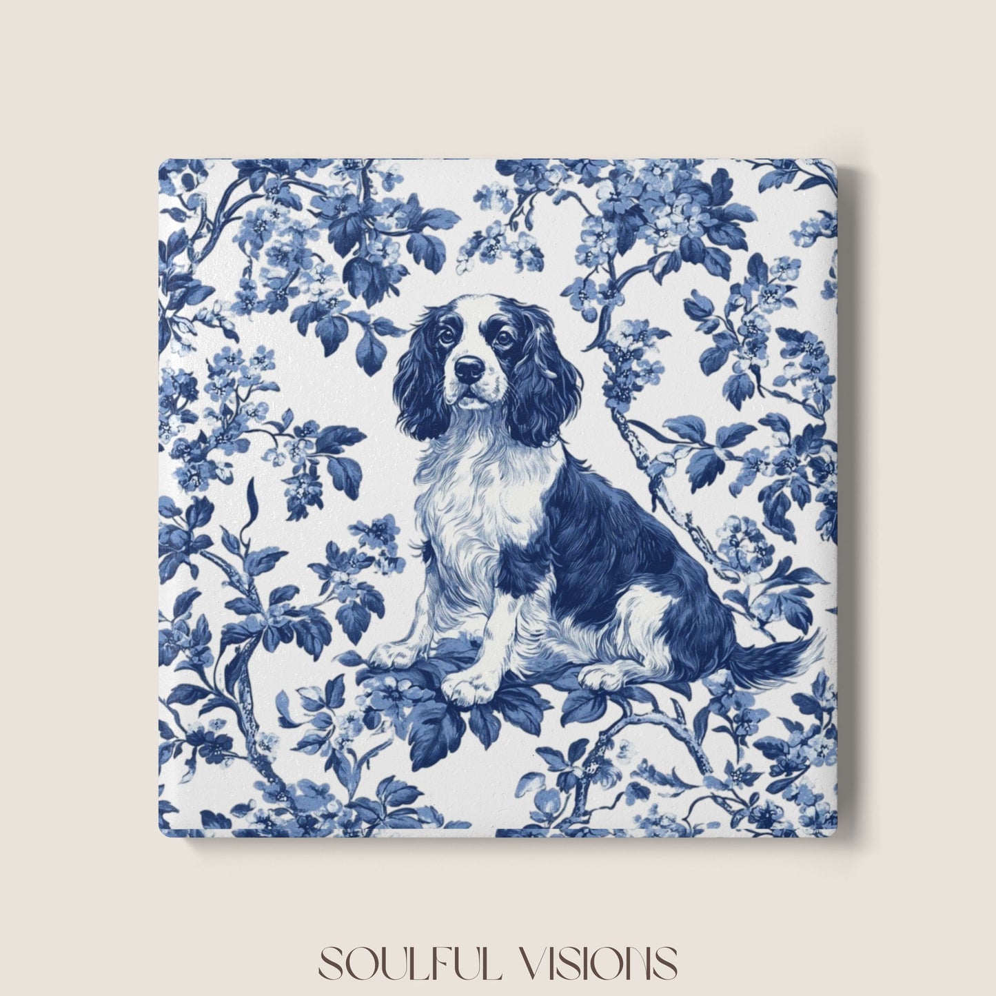 English Springer Spaniel Ceramic Coaster French Toile