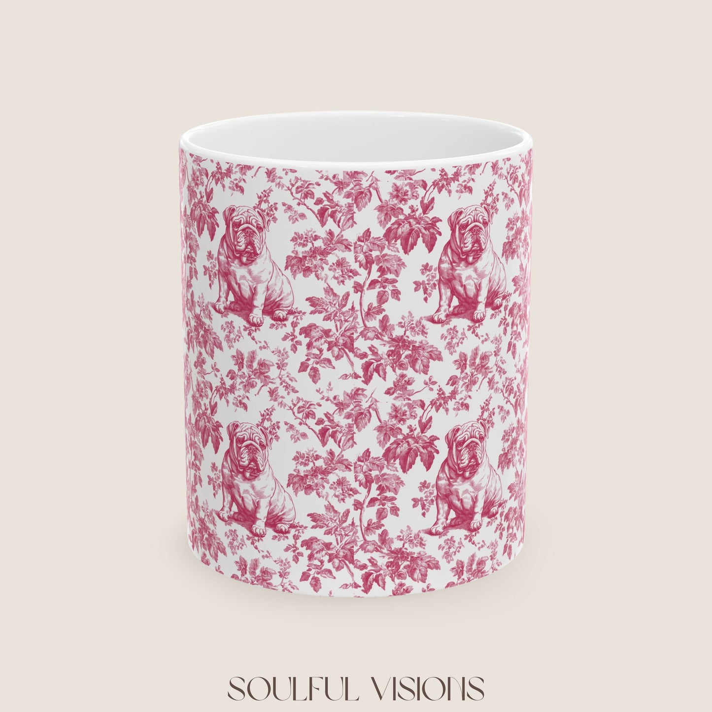 English Bulldog French Pink Toile De Jouy Mug