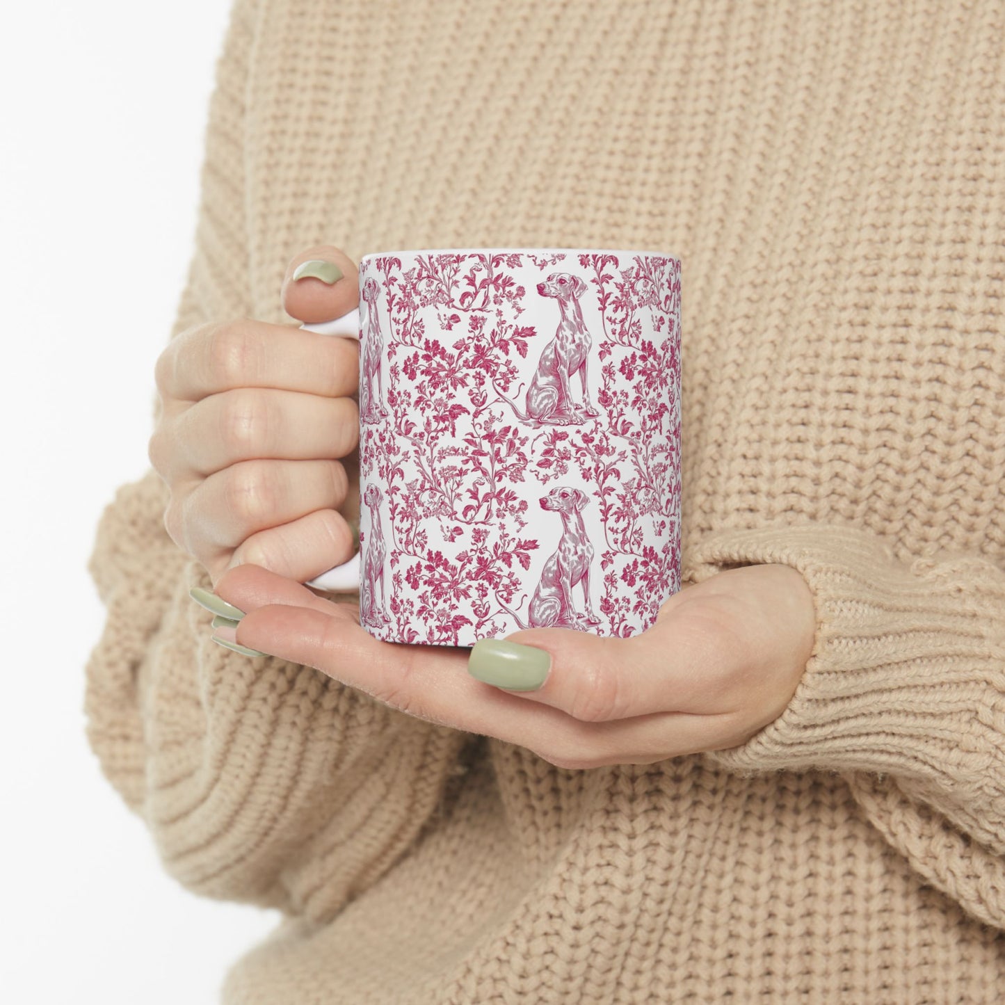 Whippet French Pink Toile De Jouy Mug