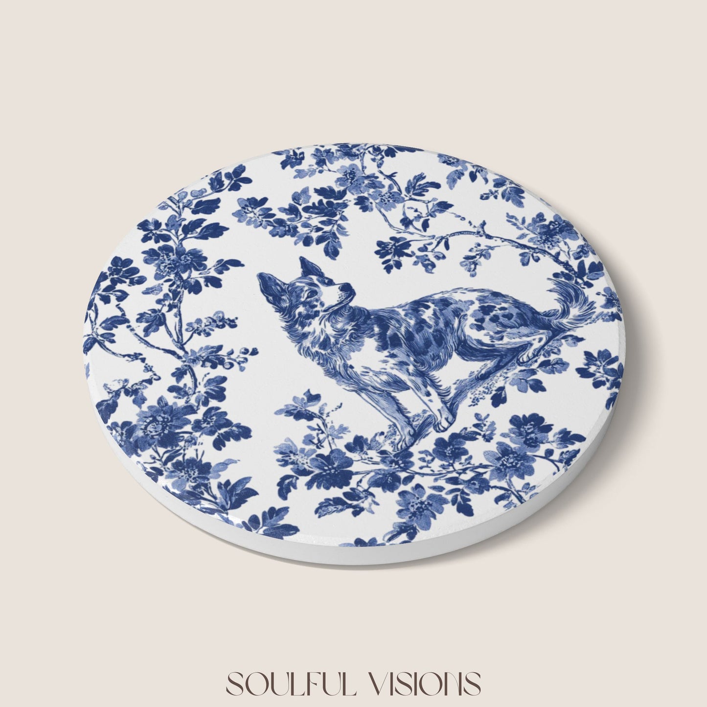 Australian Cattle Ceramic Coaster French Blue Toile