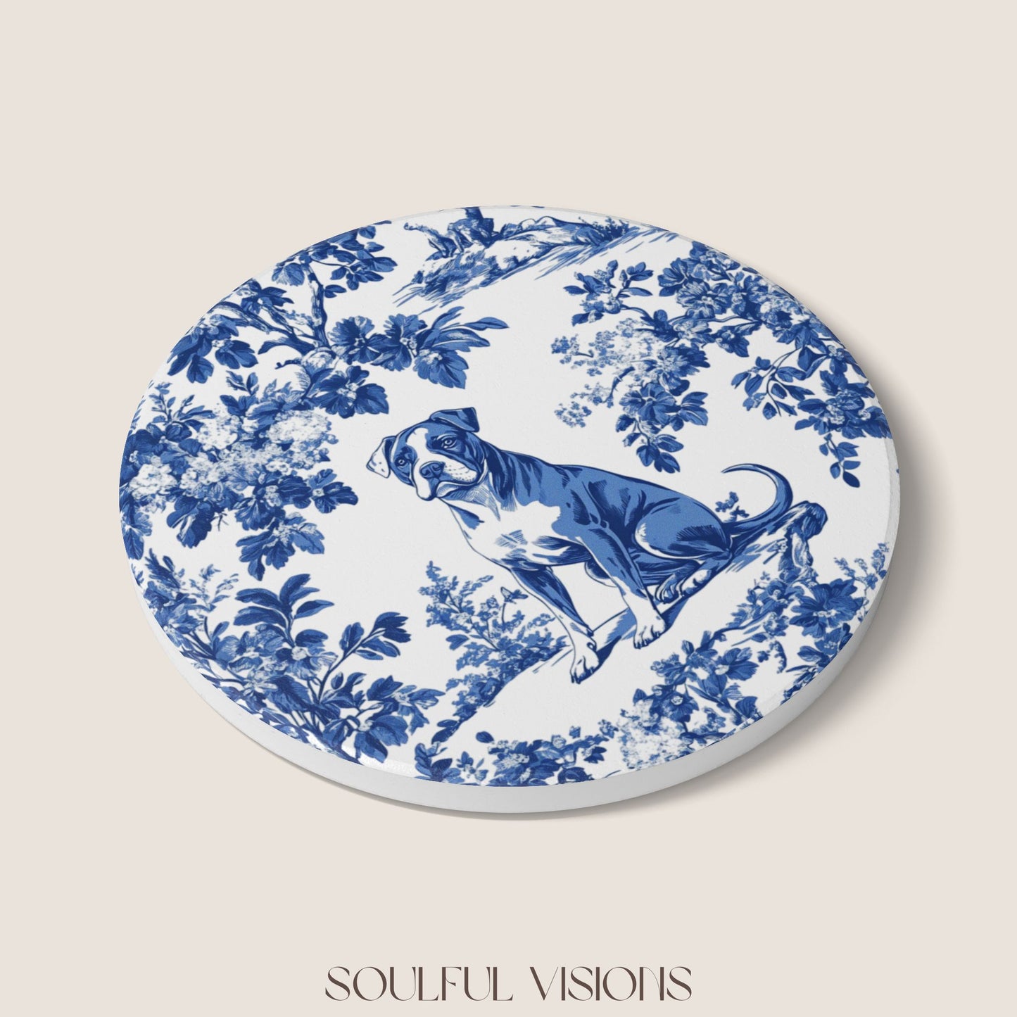 Pitbull Ceramic Coaster French Toile