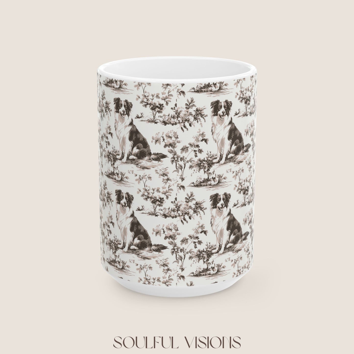 Border Collie Toile de Jouy Mug