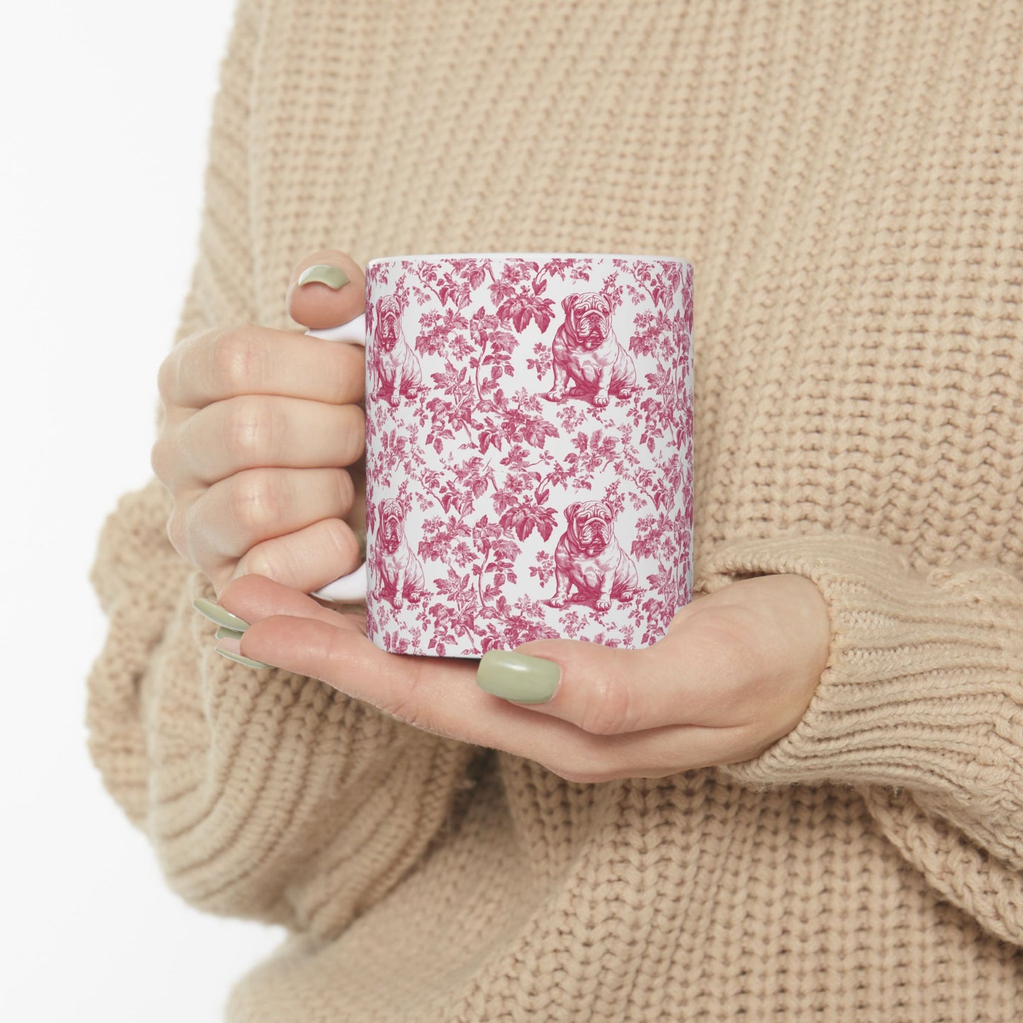 English Bulldog French Pink Toile De Jouy Mug