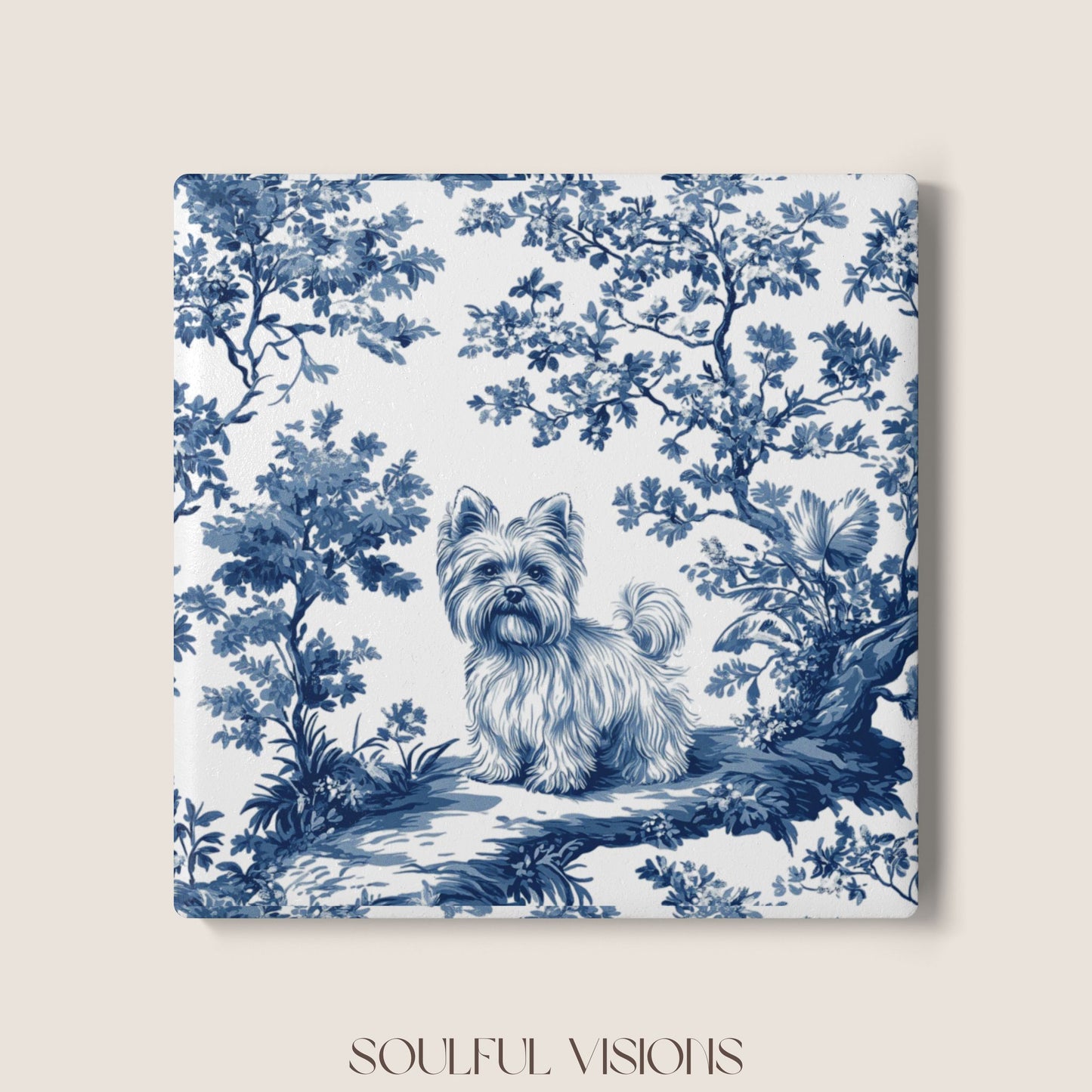 Yorkshire terrier Ceramic Coaster French Toile