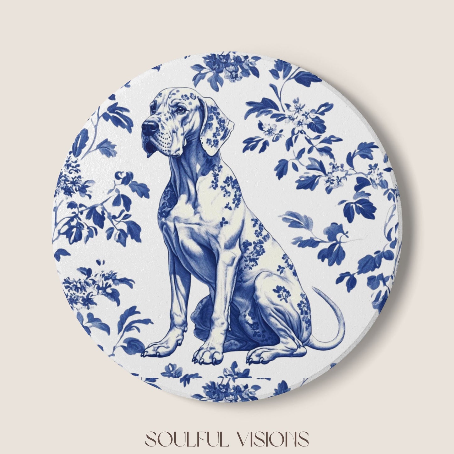 Great Dane Ceramic Coaster French Blue Toile