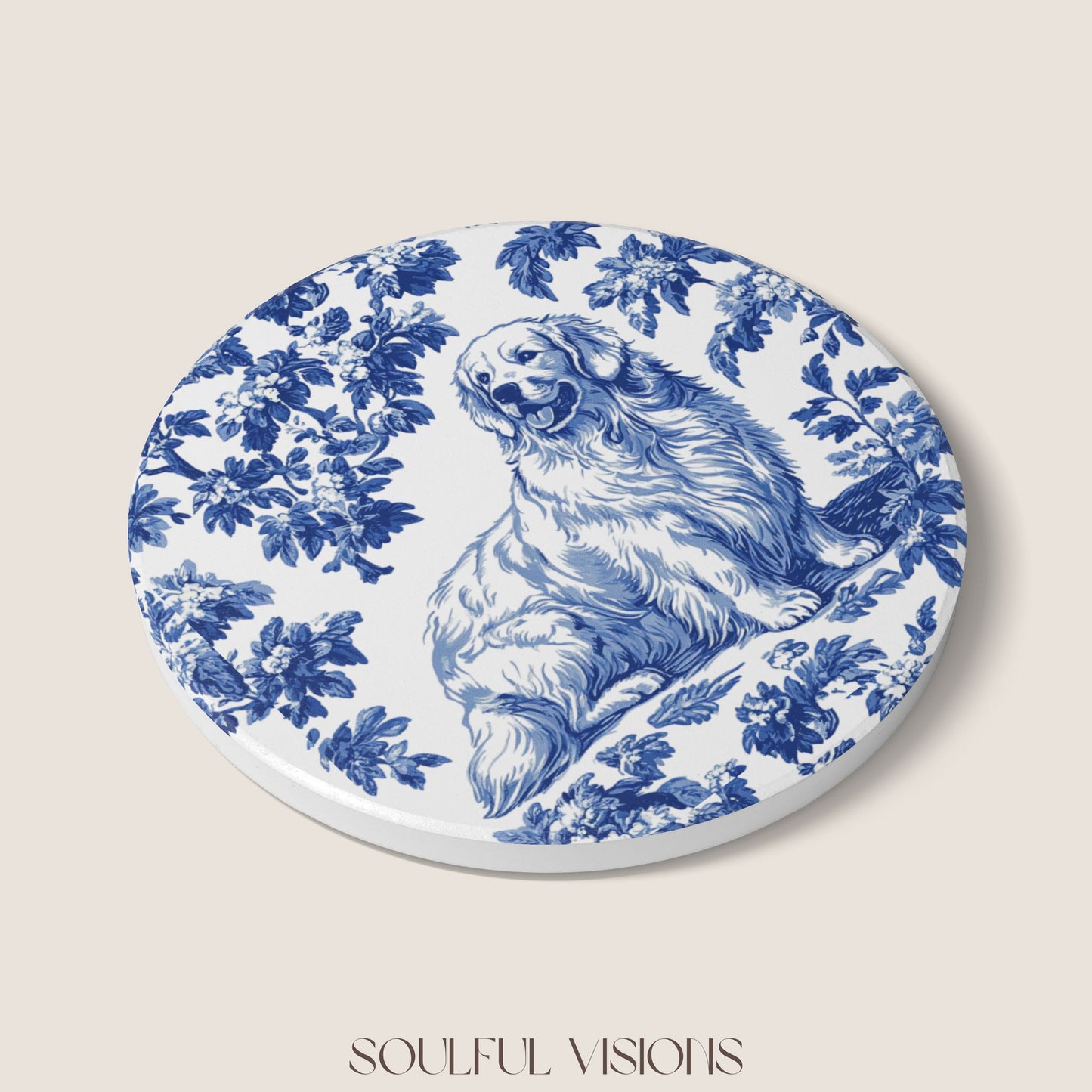Great Pyrenees Ceramic Coaster French Toile