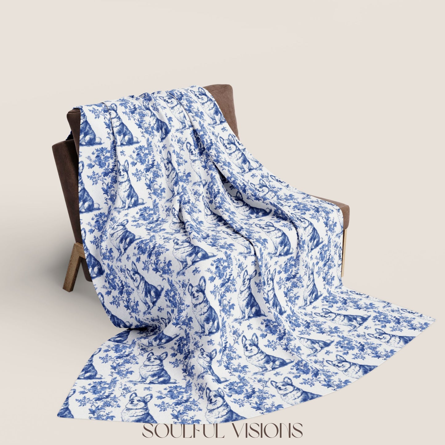 Corgi 2 French Toile De Jouy Blanket