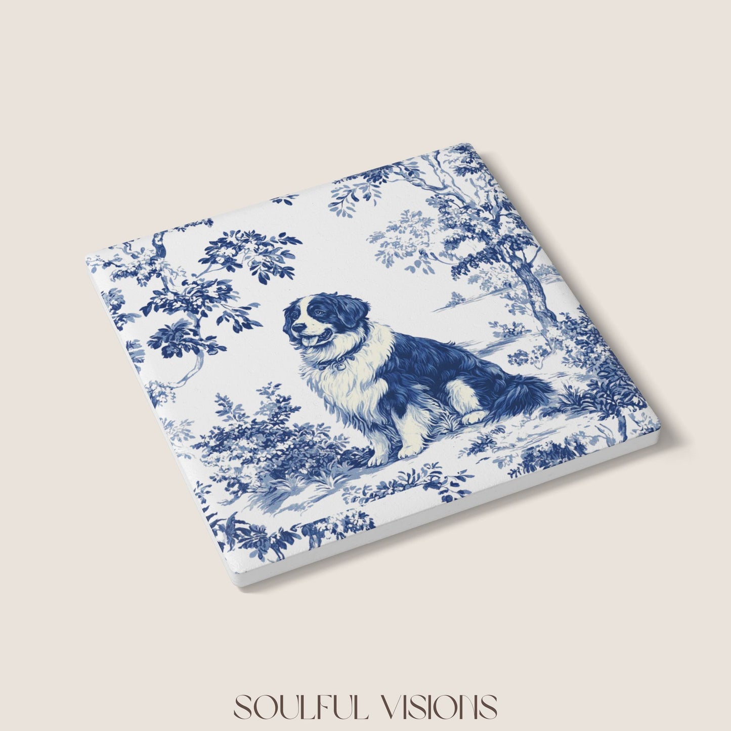Bernese Mountain Ceramic Coaster French Toile