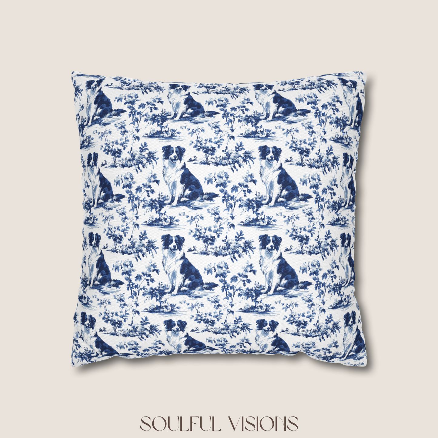 Border Collie Blue French Toile Pillow
