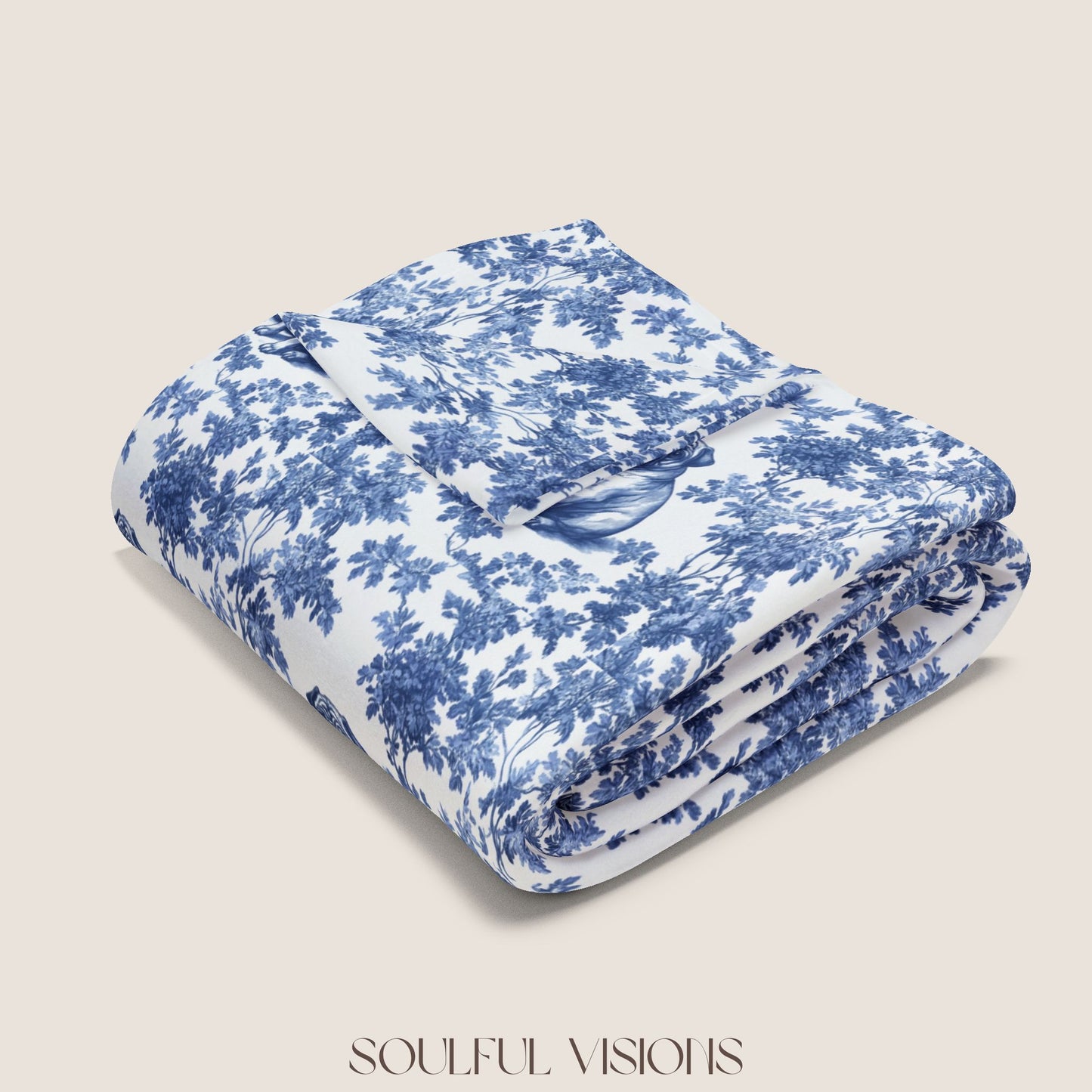 Pug  French Toile De Jouy Blanket