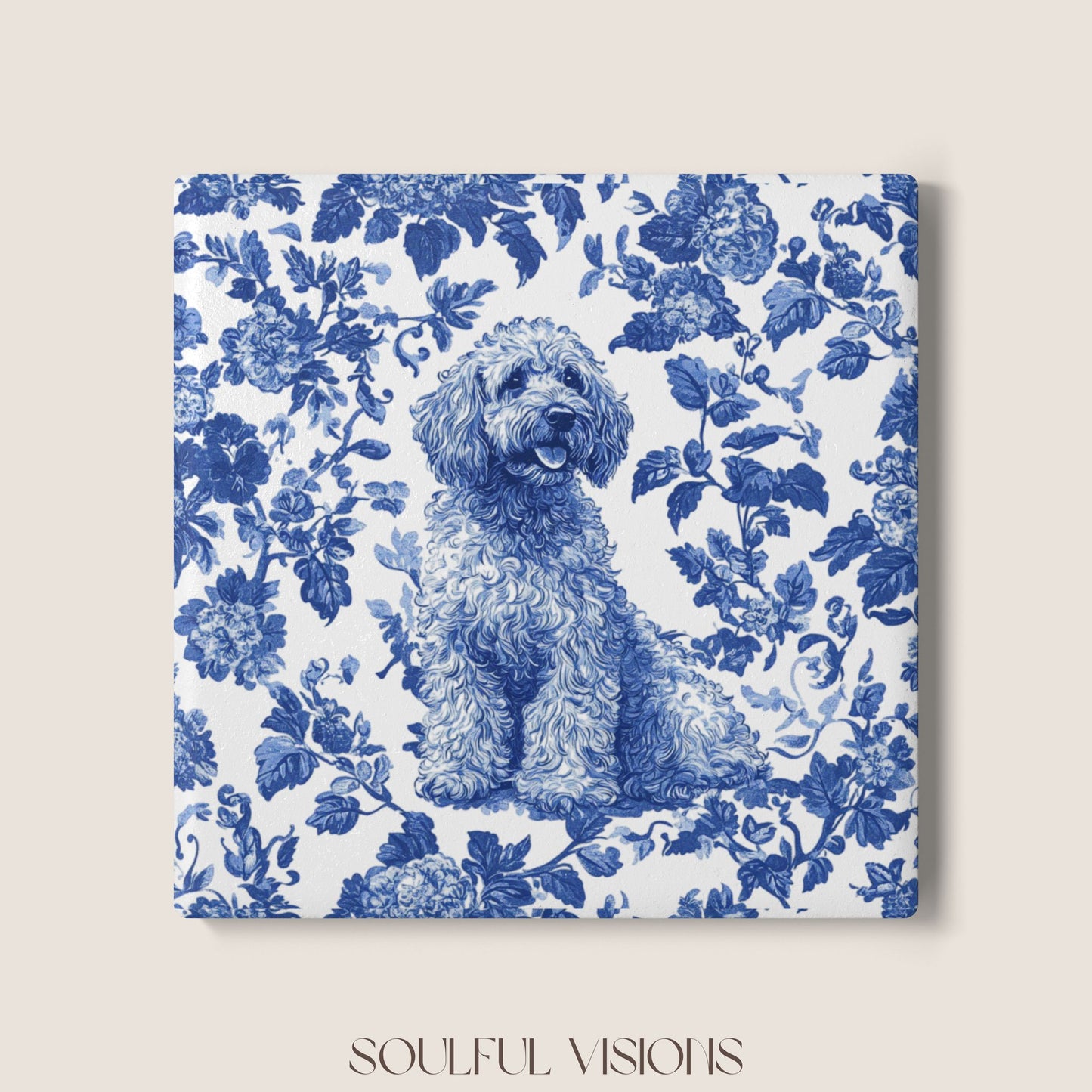 Labradoodle Ceramic Coaster French Toile