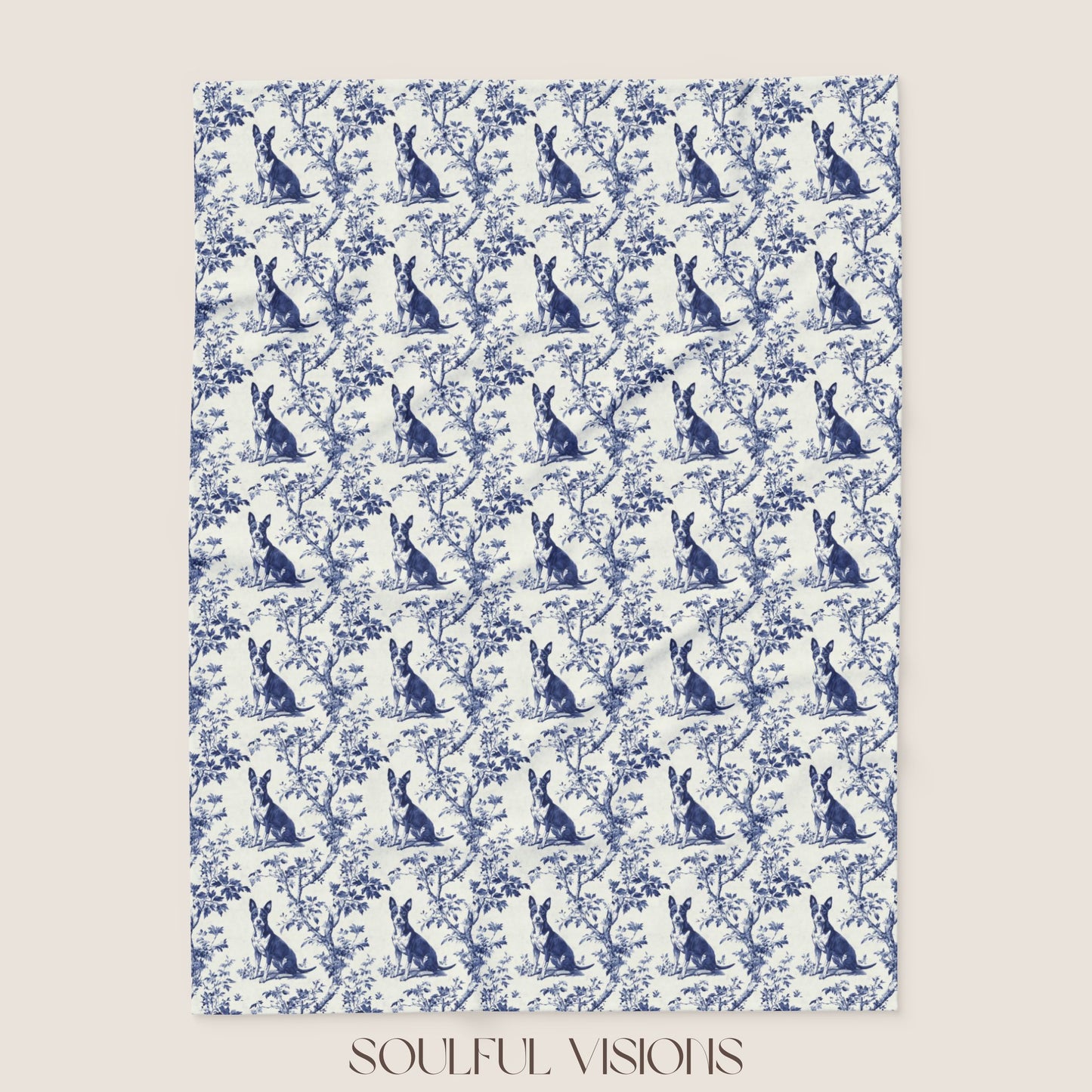 Basenji French Toile De Jouy Blanket