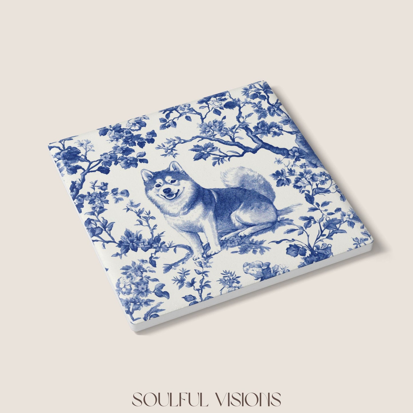 Shiba inu Ceramic Coaster French Toile