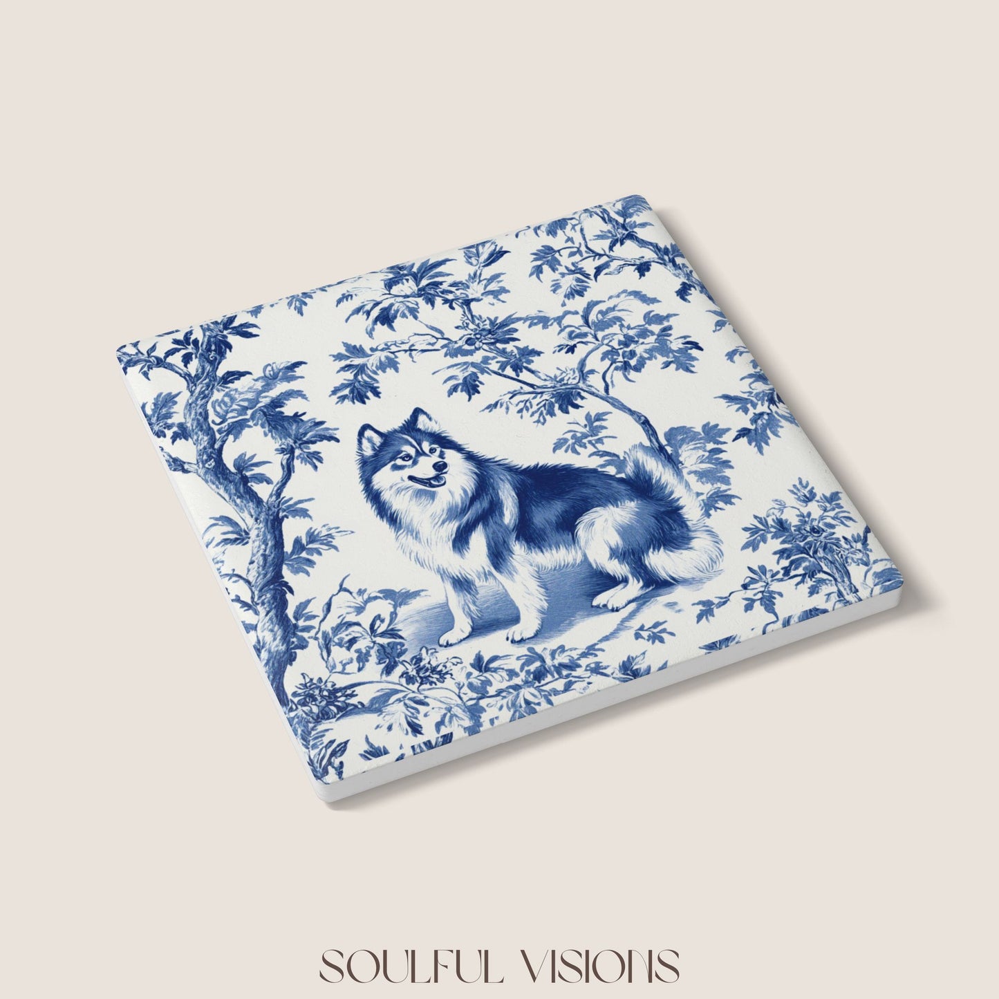 Alaskan Malamute Ceramic Coaster French Toile
