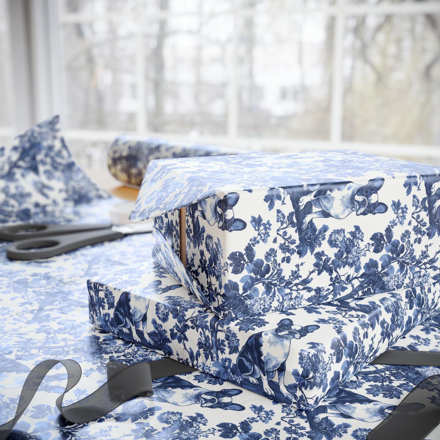 Boston Terrier French Toile De Jouy Wrapping Paper