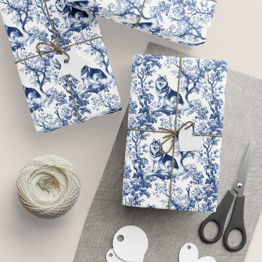 Husky French Toile De Jouy Wrapping Paper