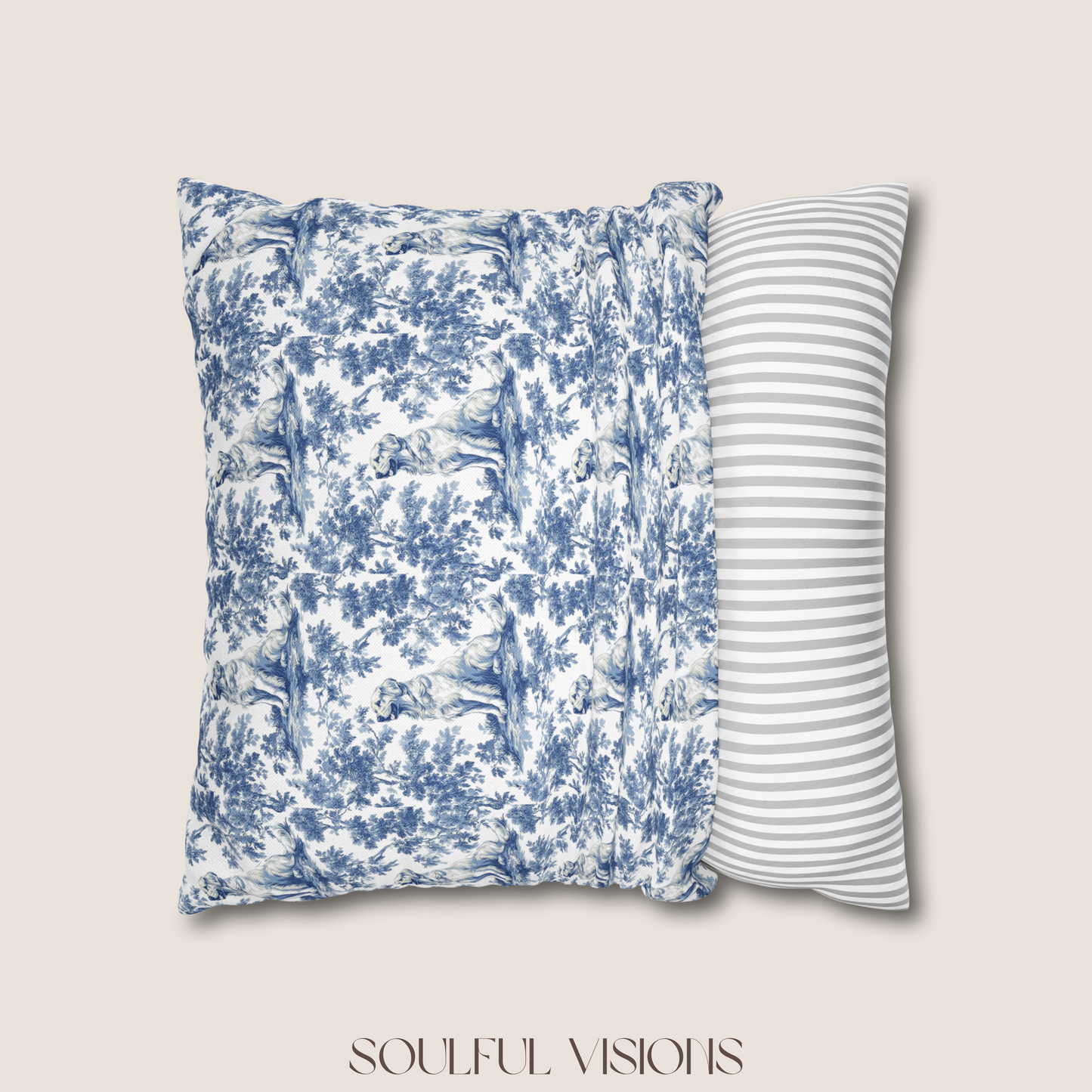 Golden Retriever Blue French Toile De Jouy Pillow