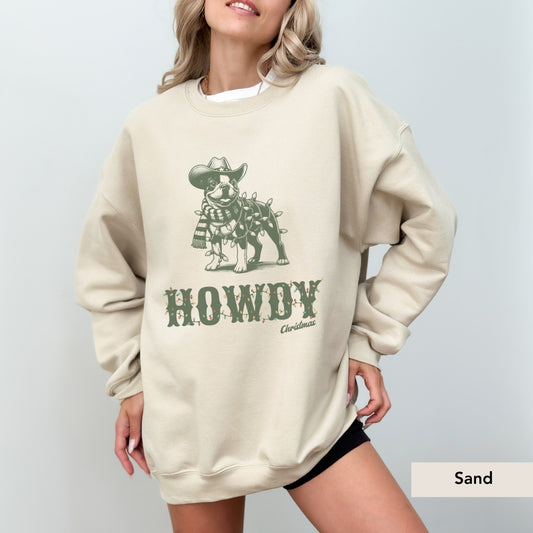 Boston Terrier Howdy Christmas Sweatshirt