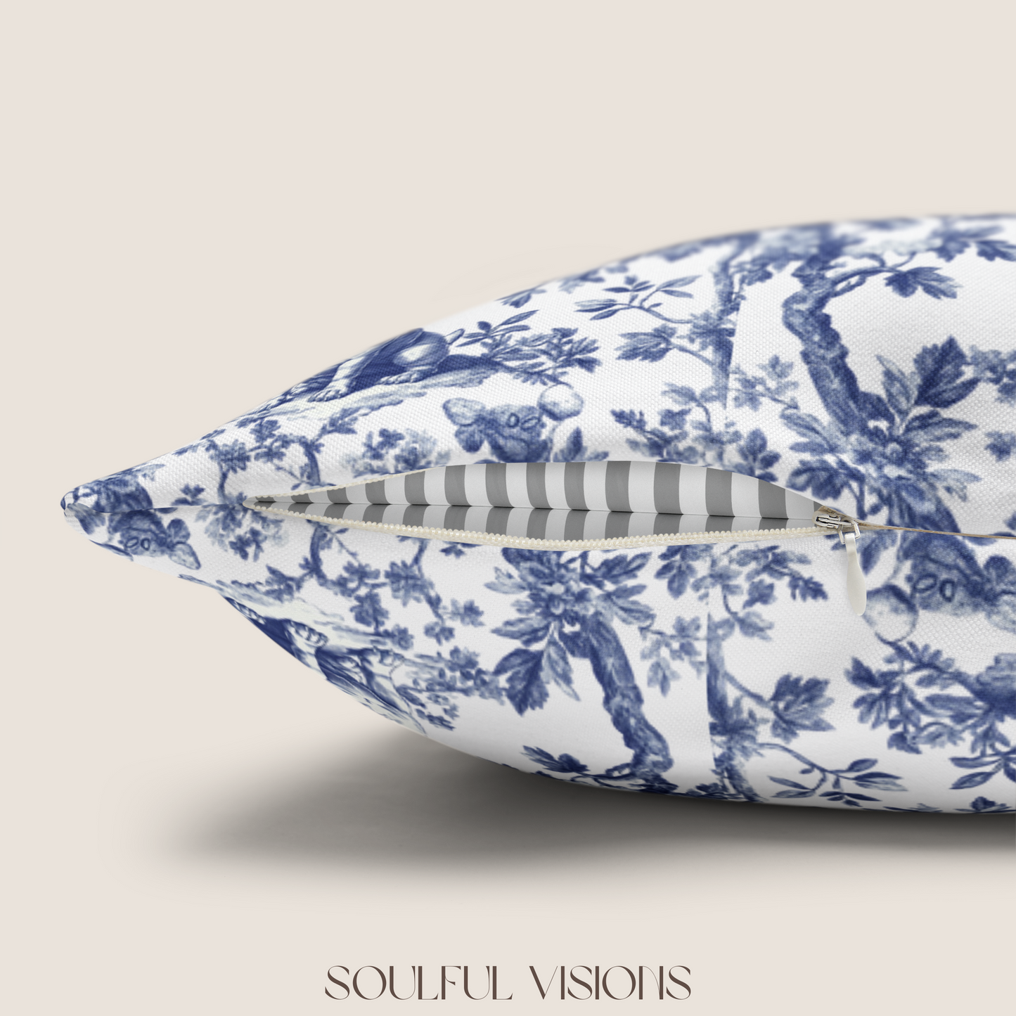 French Bulldog Blue French Toile De Jouy Pillow