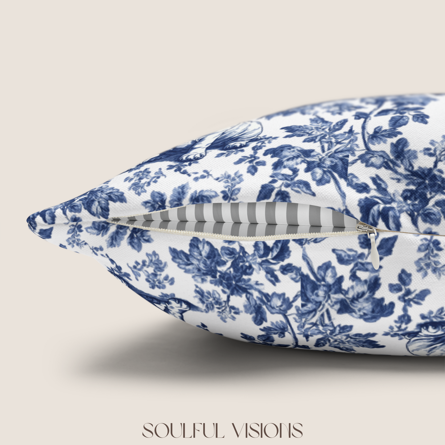 English Bulldog Blue French Toile Pillow