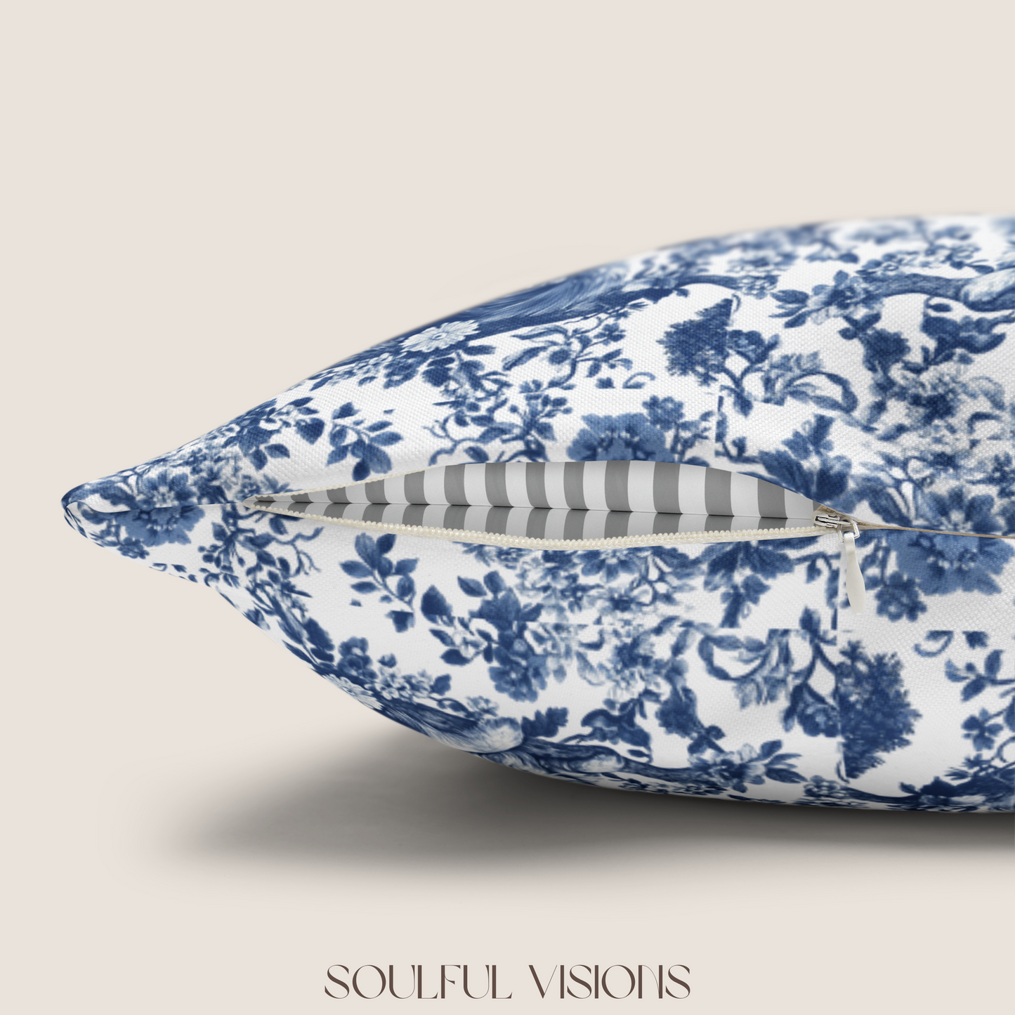 Pomeranian Blue French Toile De Jouy Pillow