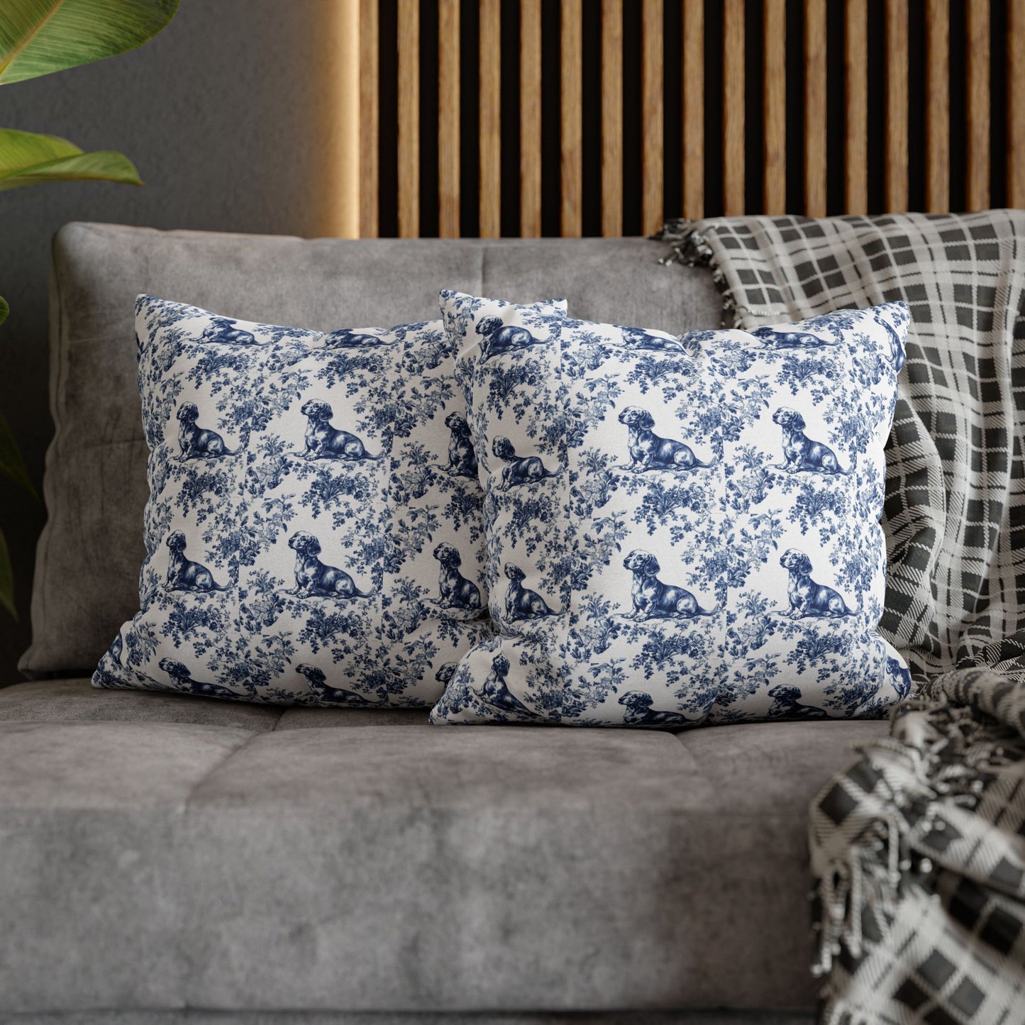 Dachshund Blue French Toile Pillow