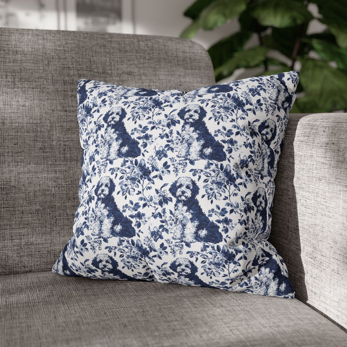 Bernedoodle Blue French Toile De Jouy Pillow