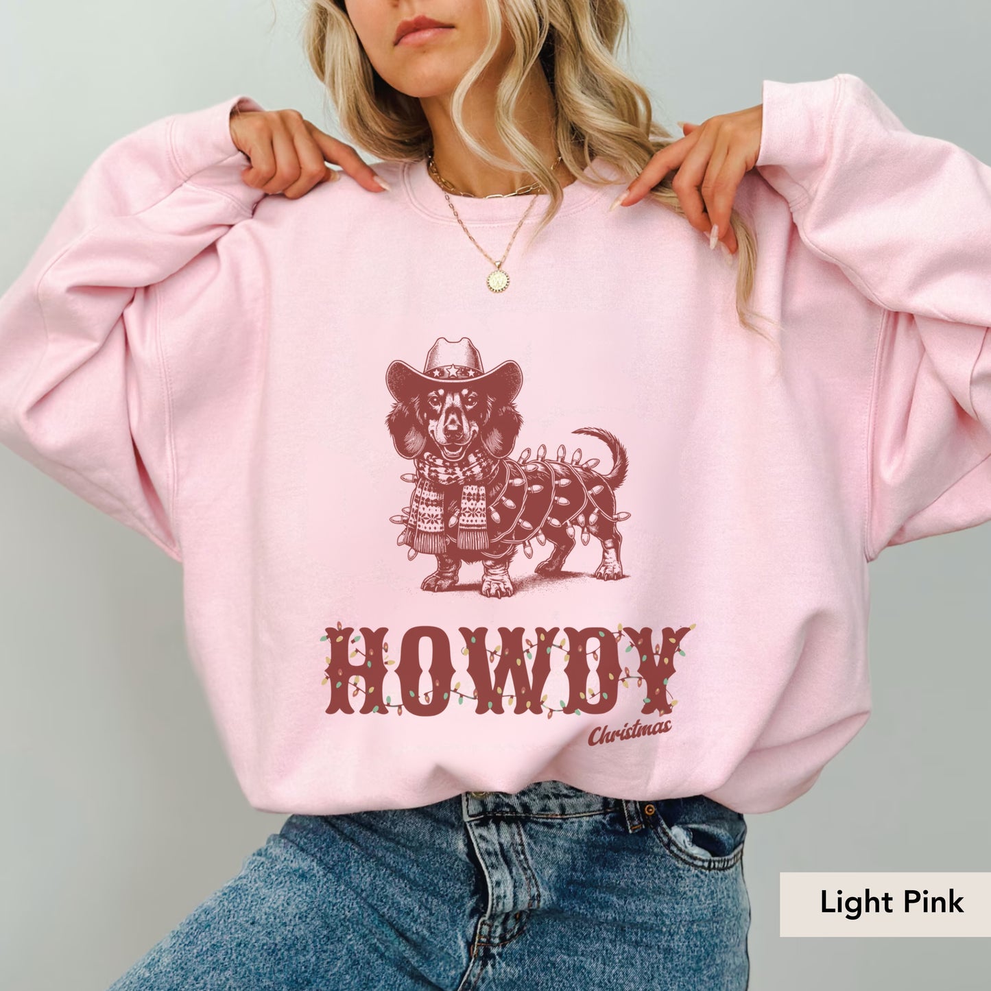 Dachshund Long Haired Howdy Christmas Sweatshirt