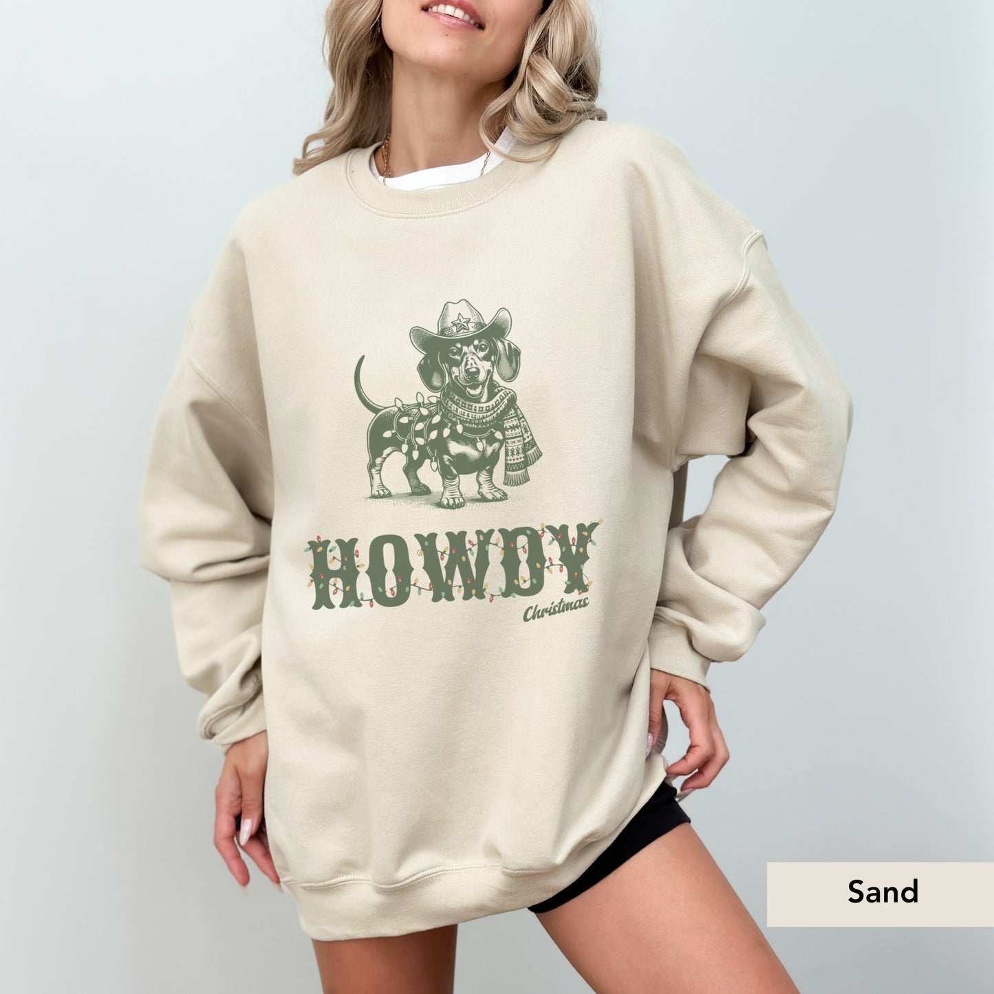 Dachshund Short Haired Howdy Christmas Sweatshirt