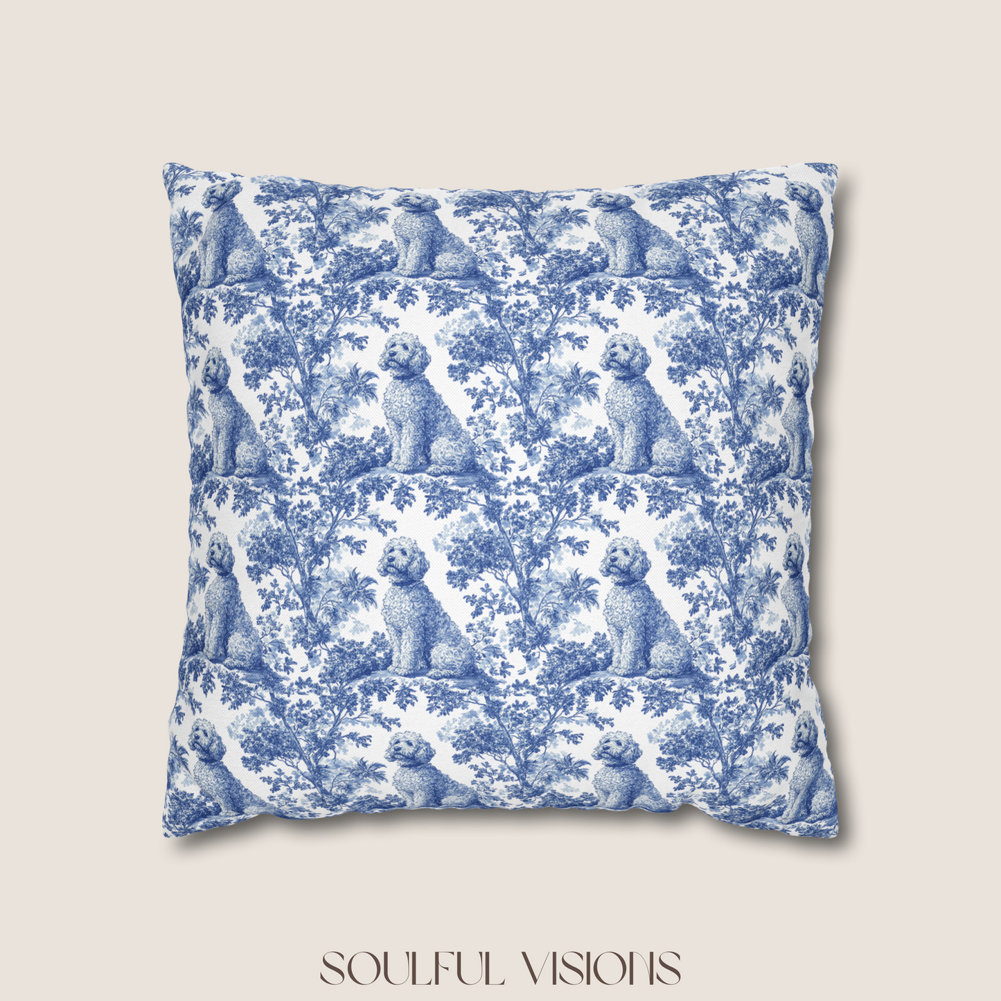 Goldendoodle Blue French Toile Pillow