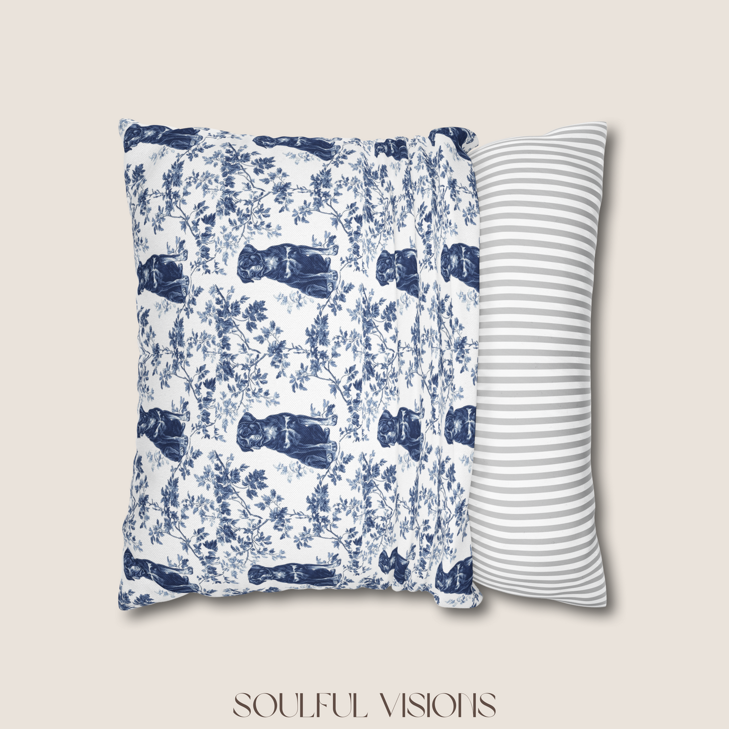 Rottweiler Blue French Toile De Jouy Pillow