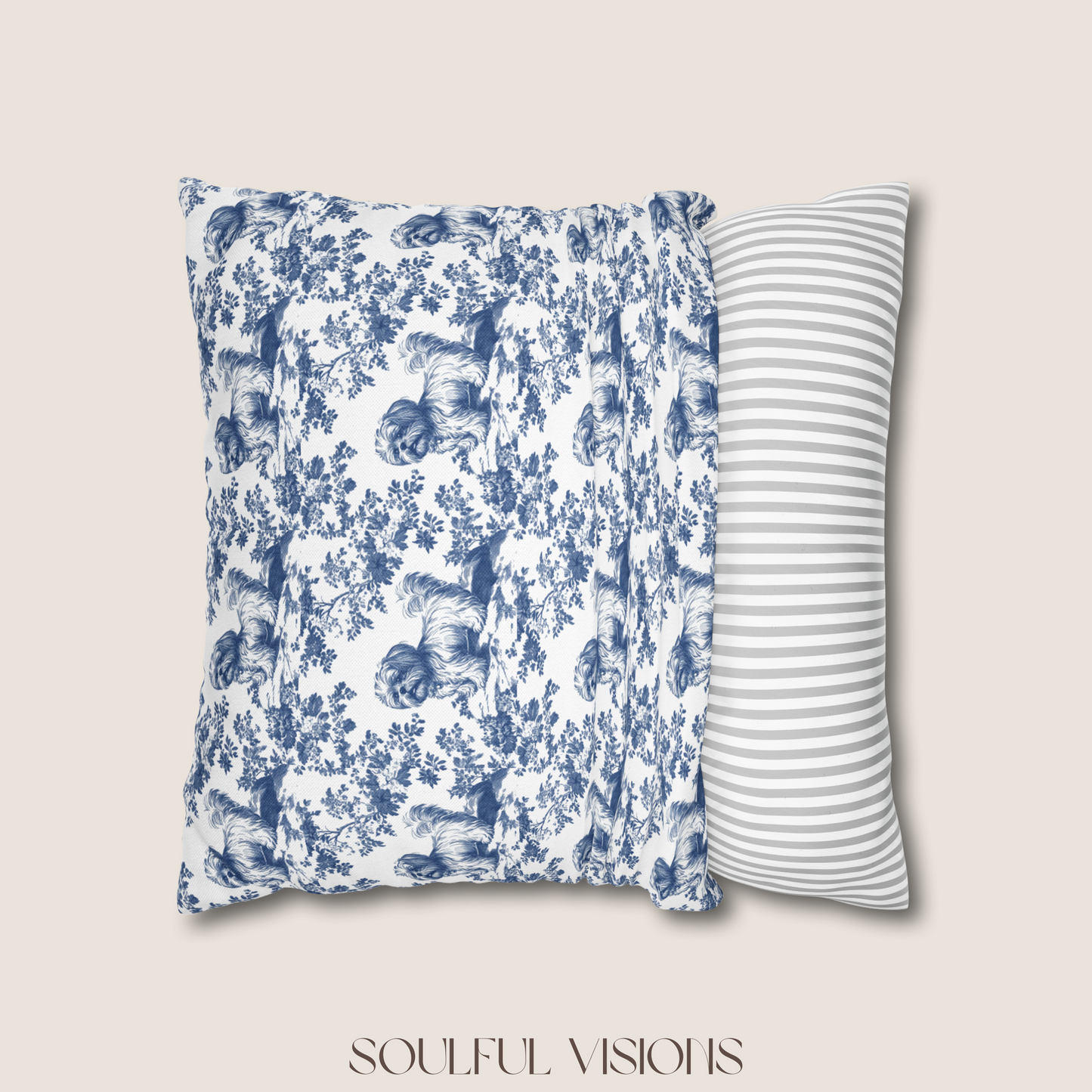 Shih Tzu Blue French Toile De Jouy Pillow