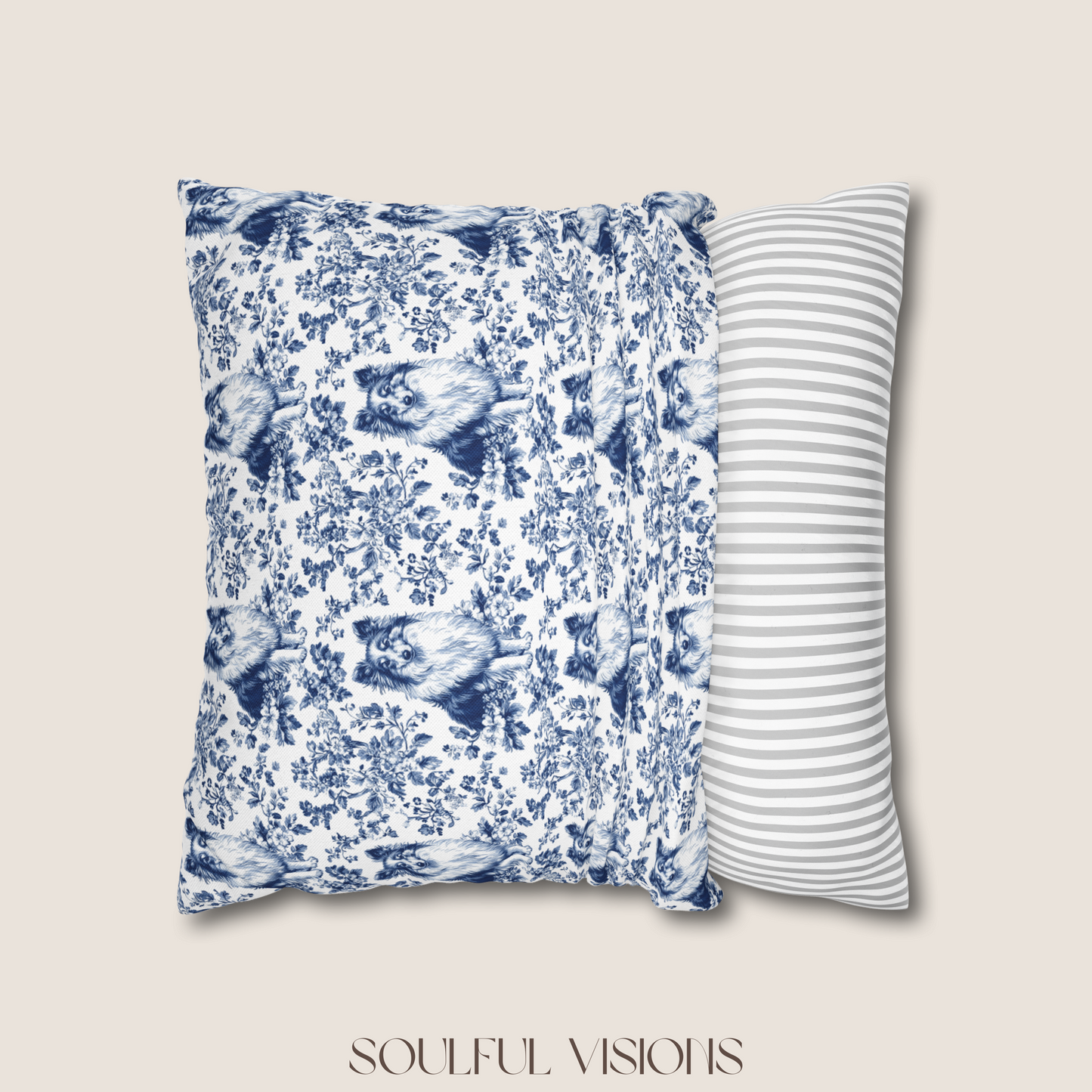 Shetland Sheepdog Blue French Toile De Jouy Pillow