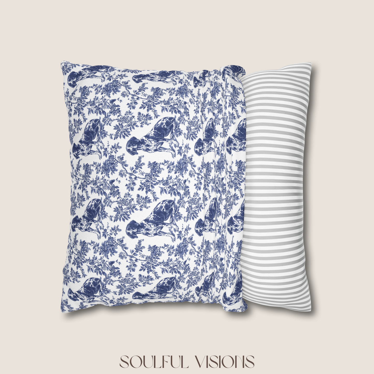 German Shorthaired Pointer Blue French Toile Pillow