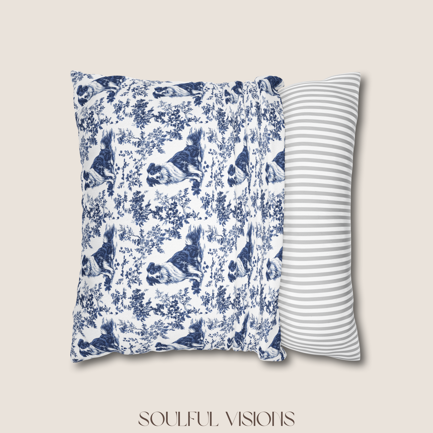 Australian Shepherd Blue French Toile De Jouy Pillow