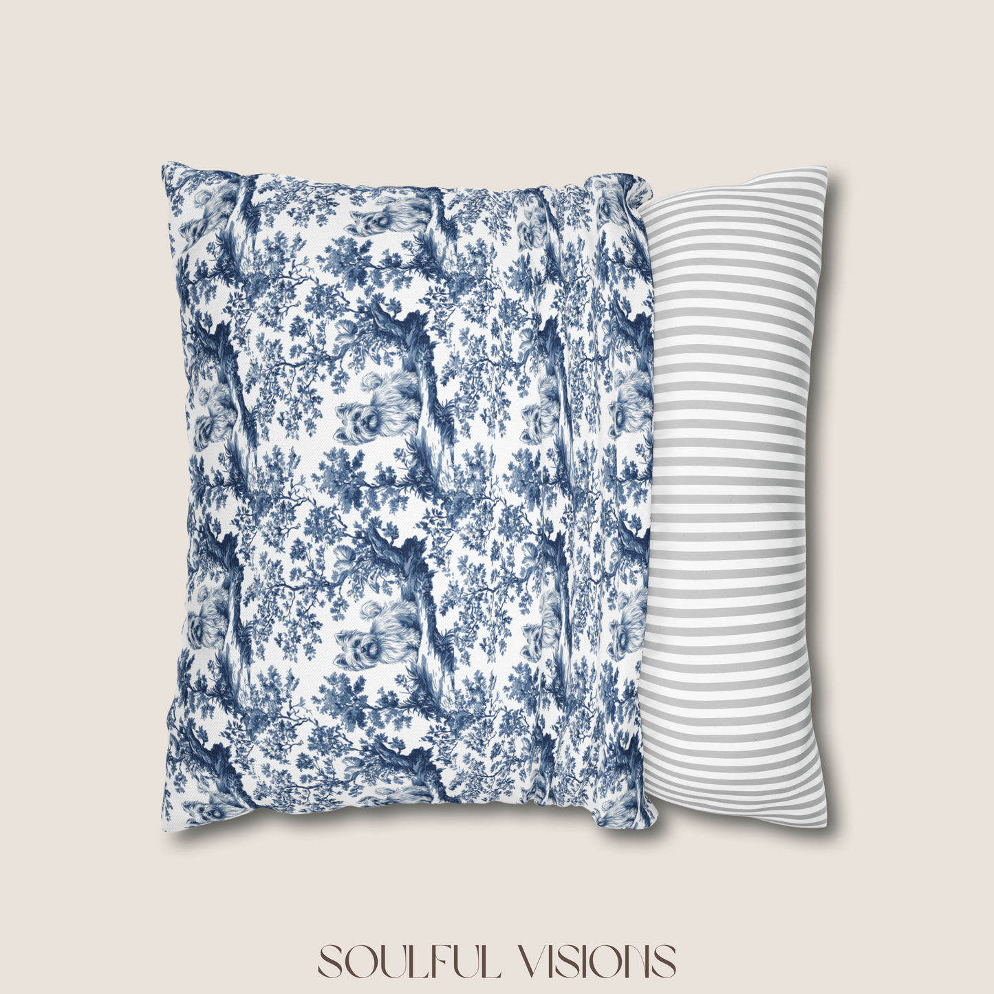 Yorkshire Terrier French Blue Toile De Jouy Pillow