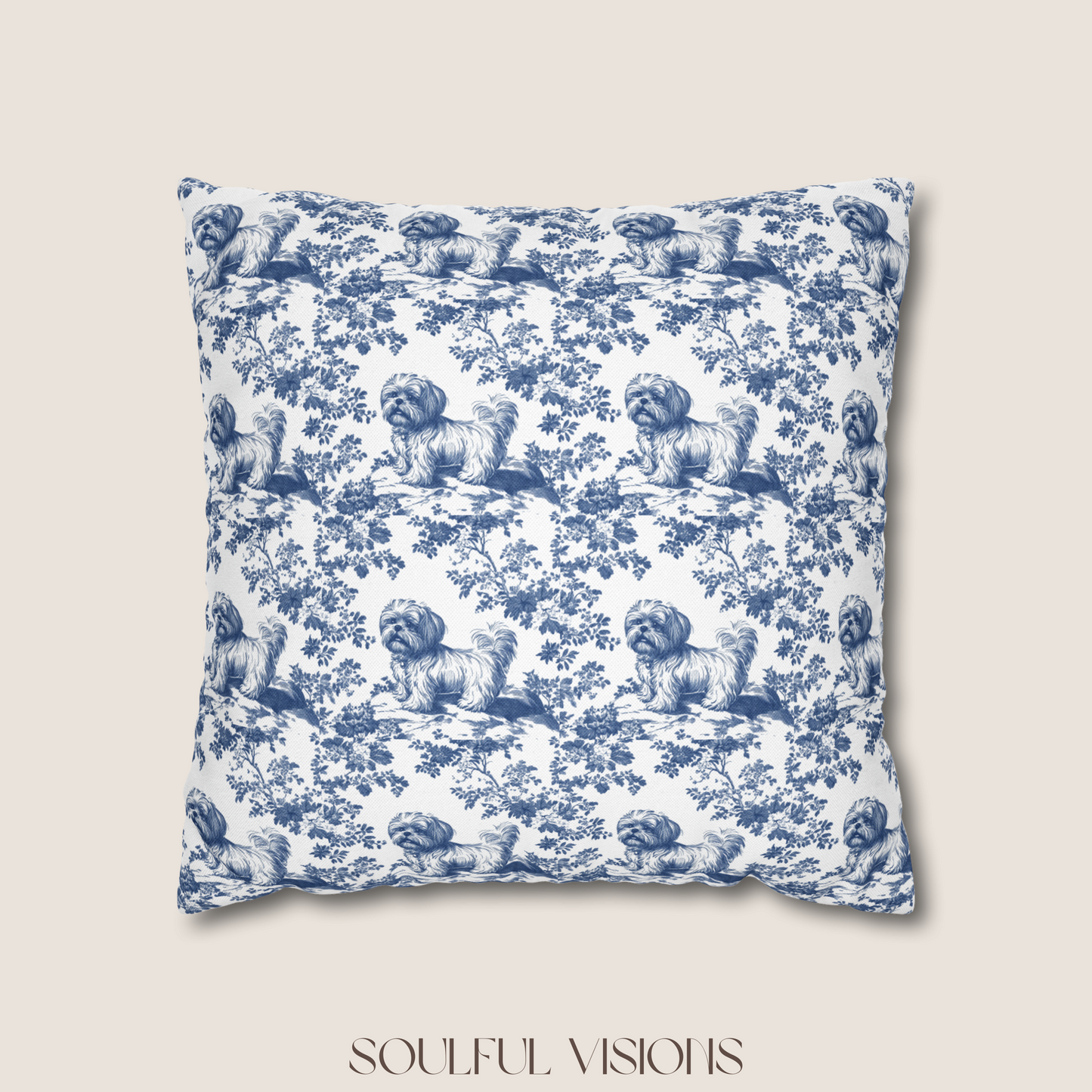 Shih Tzu Blue French Toile De Jouy Pillow