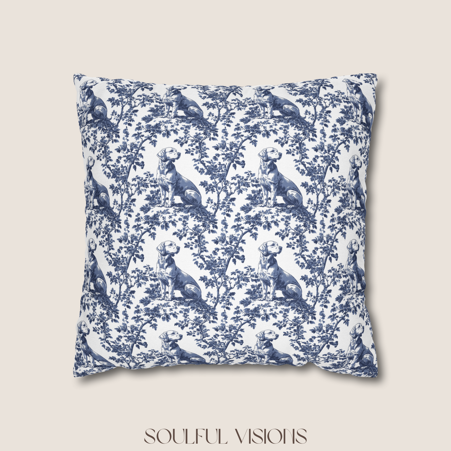Labrador Retriever Blue French Toile De Jouy Pillow