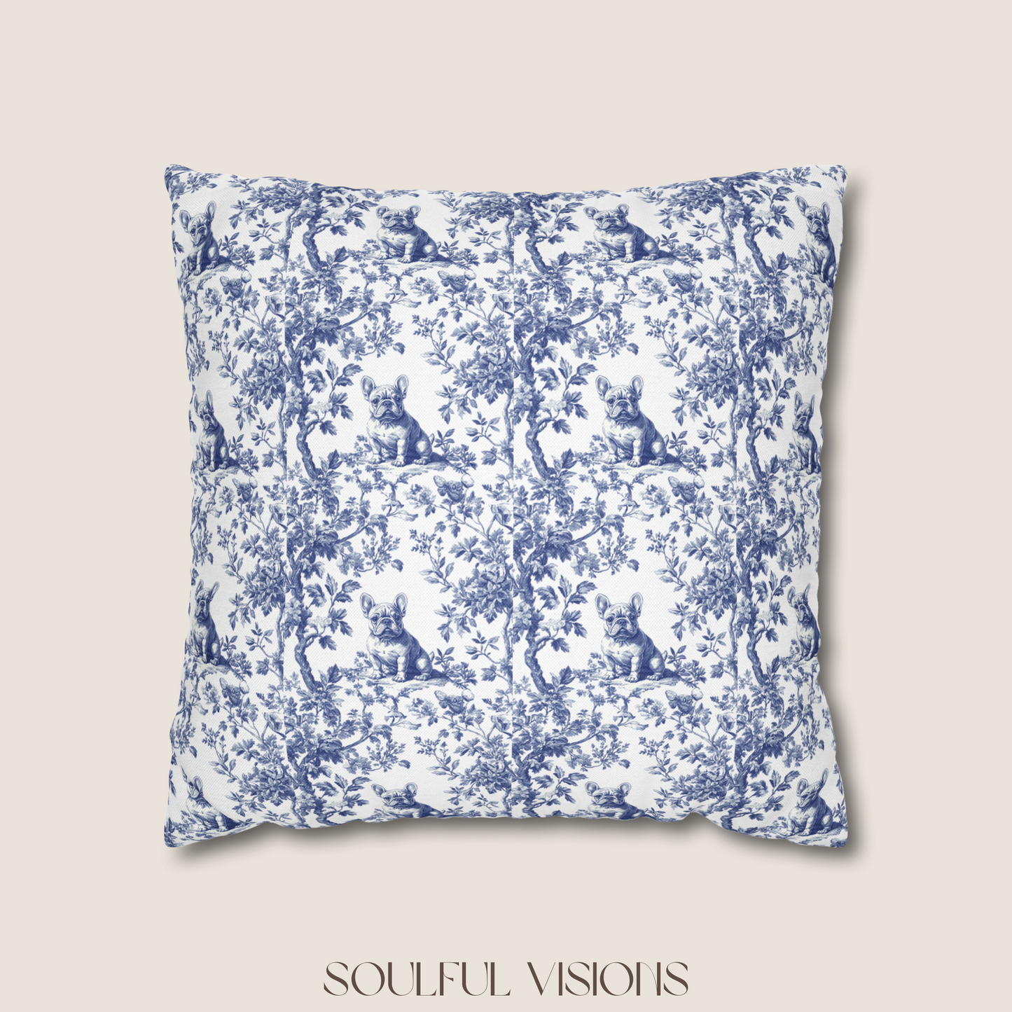 French Bulldog Blue French Toile De Jouy Pillow