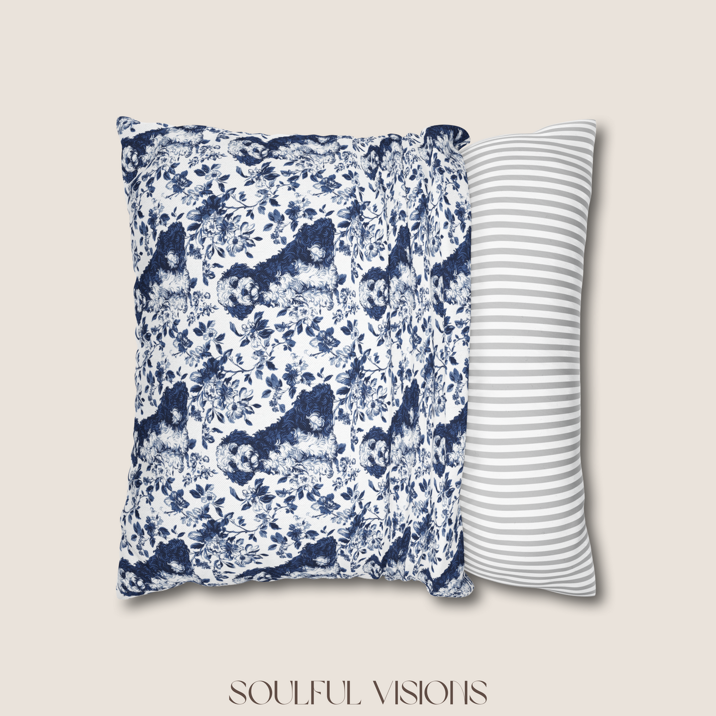 Bernedoodle Blue French Toile De Jouy Pillow