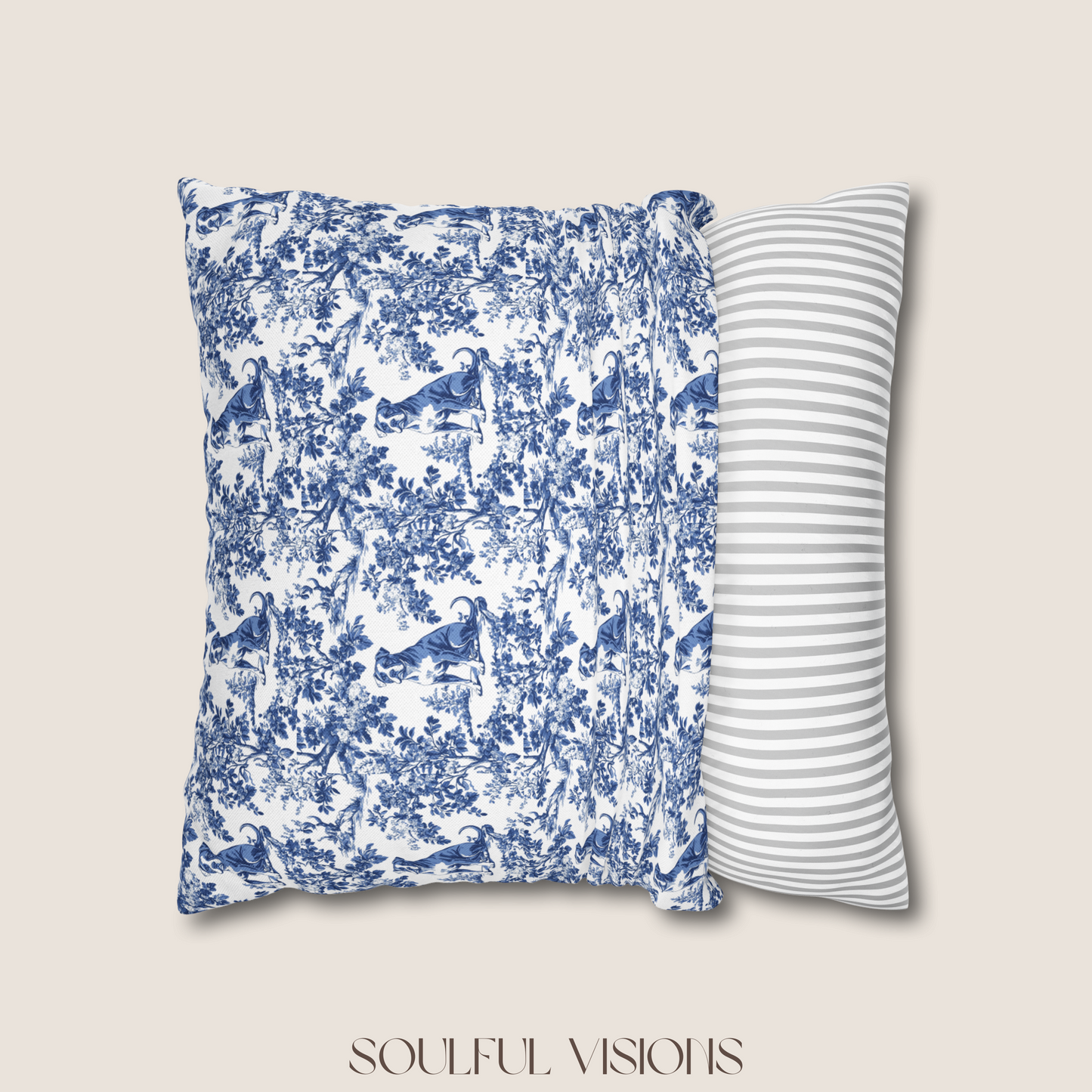 Pitbull Blue French Toile De Jouy Pillow