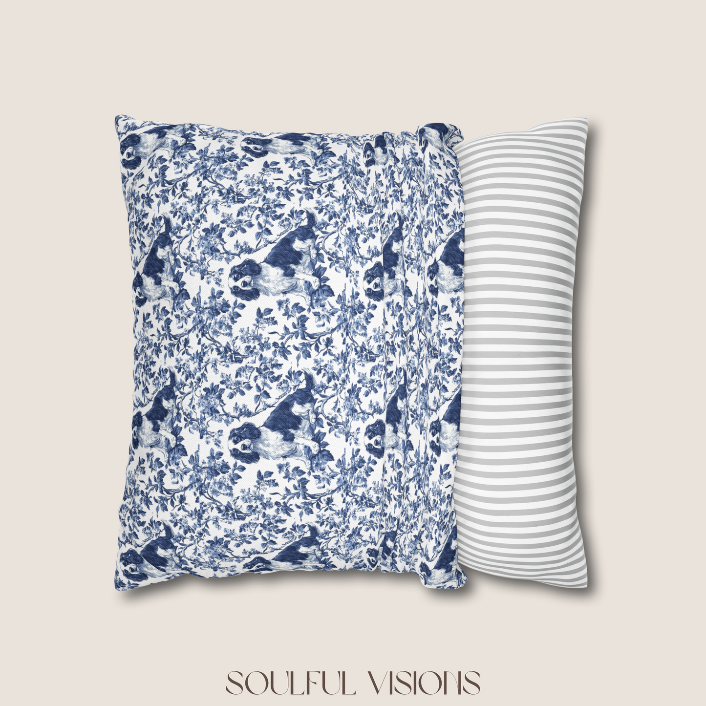 English Springer Spaniel French Blue Toile De Jouy Pillow
