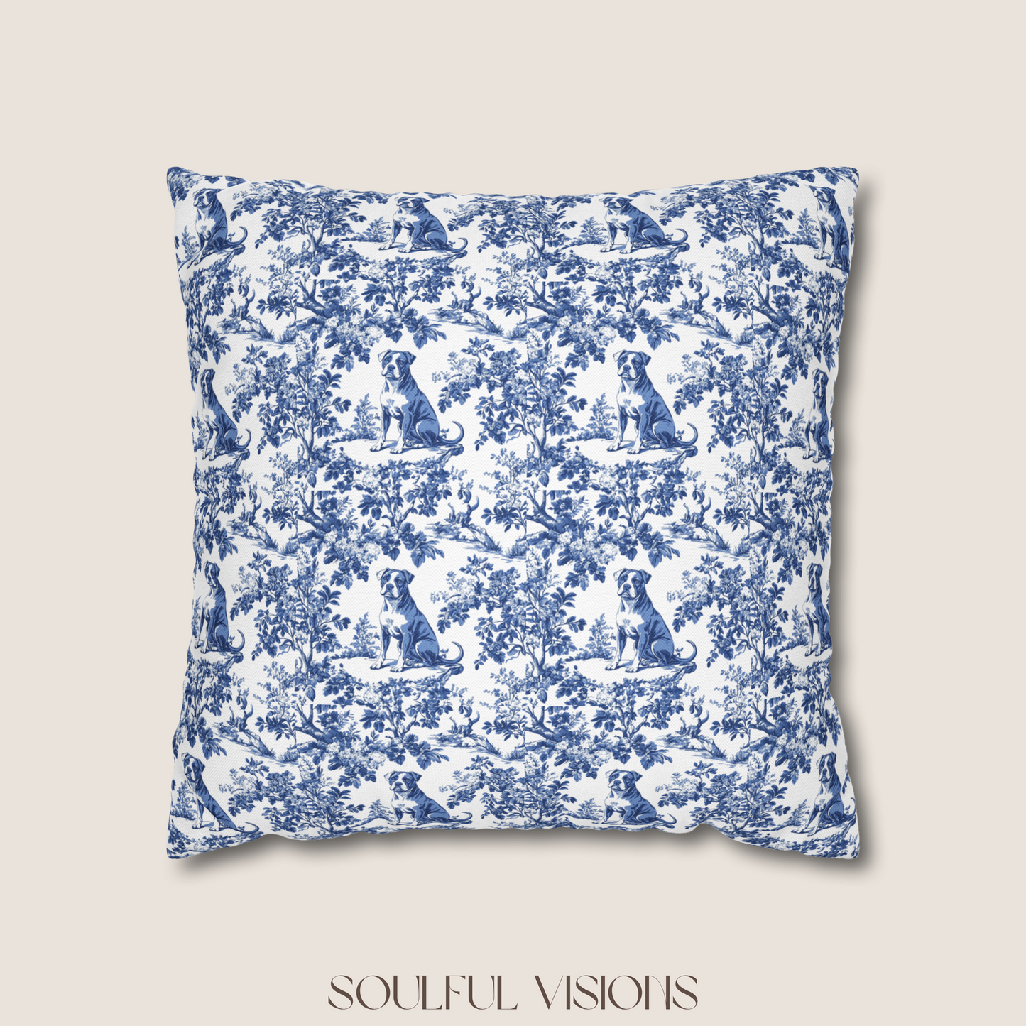 Pitbull Blue French Toile De Jouy Pillow