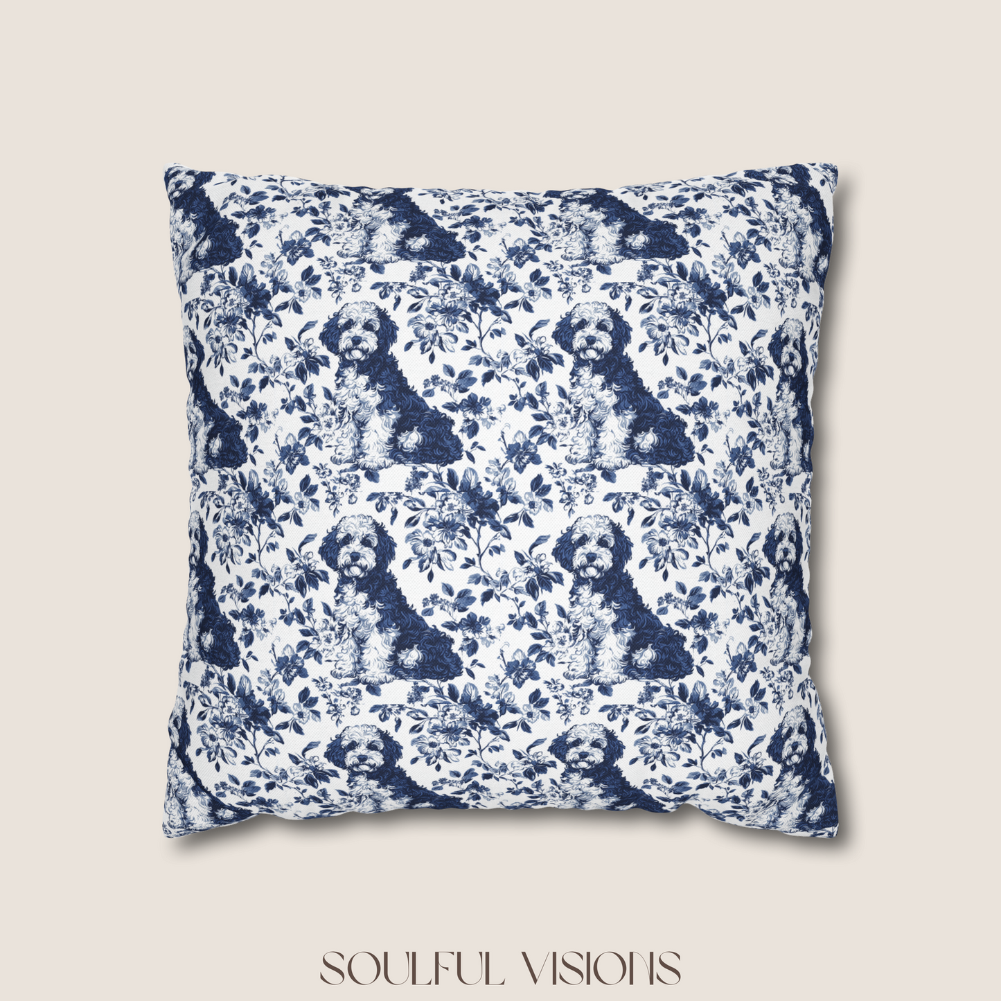 Bernedoodle Blue French Toile De Jouy Pillow