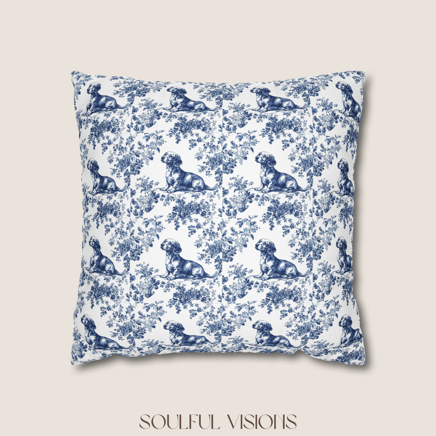 Dachshund Blue French Toile Pillow