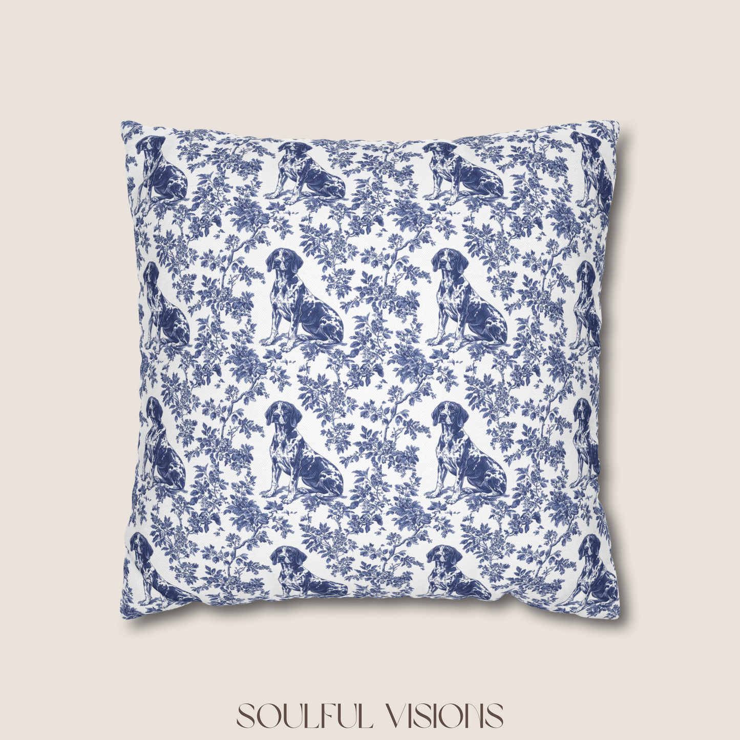 German Shorthaired Pointer Blue French Toile Pillow