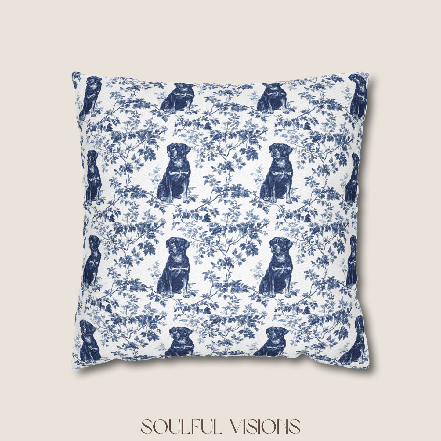 Rottweiler Blue French Toile De Jouy Pillow