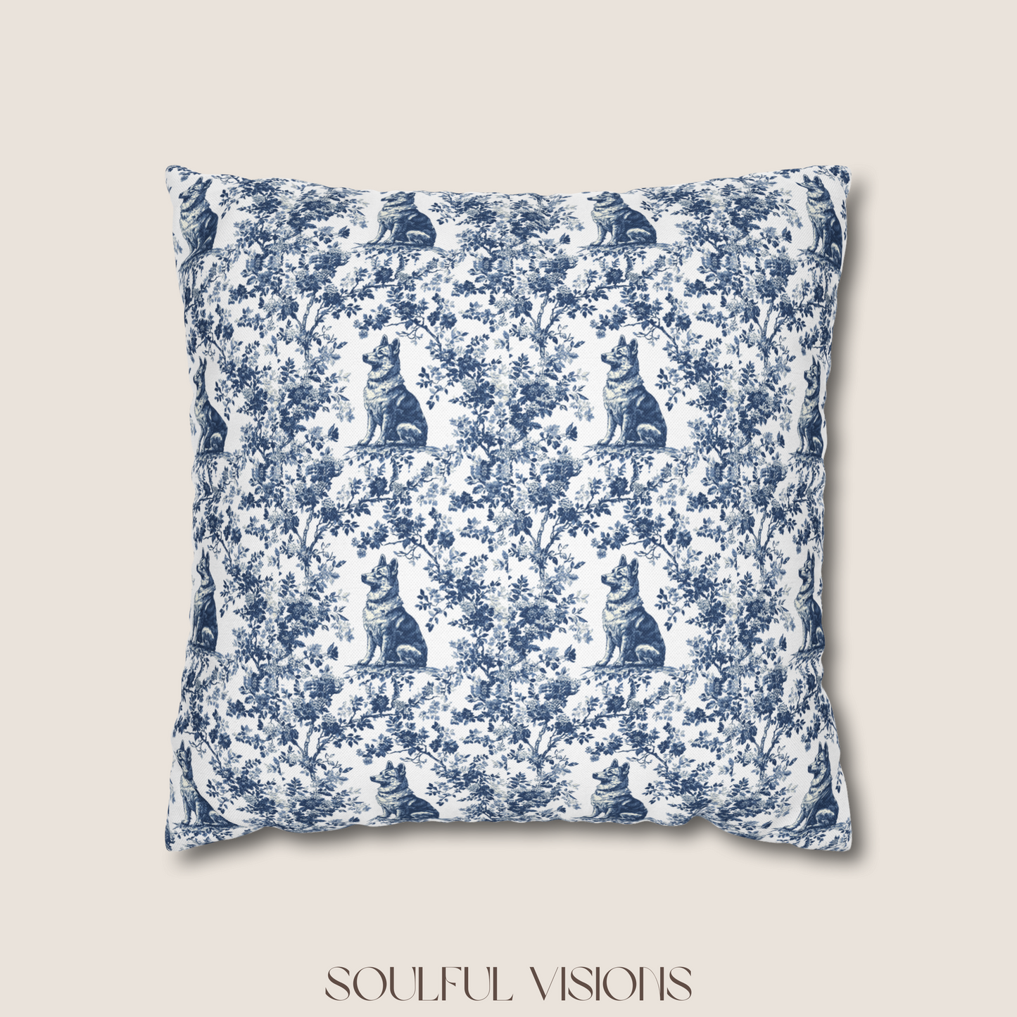 German Shepherd French Blue Toile De Jouy Pillow
