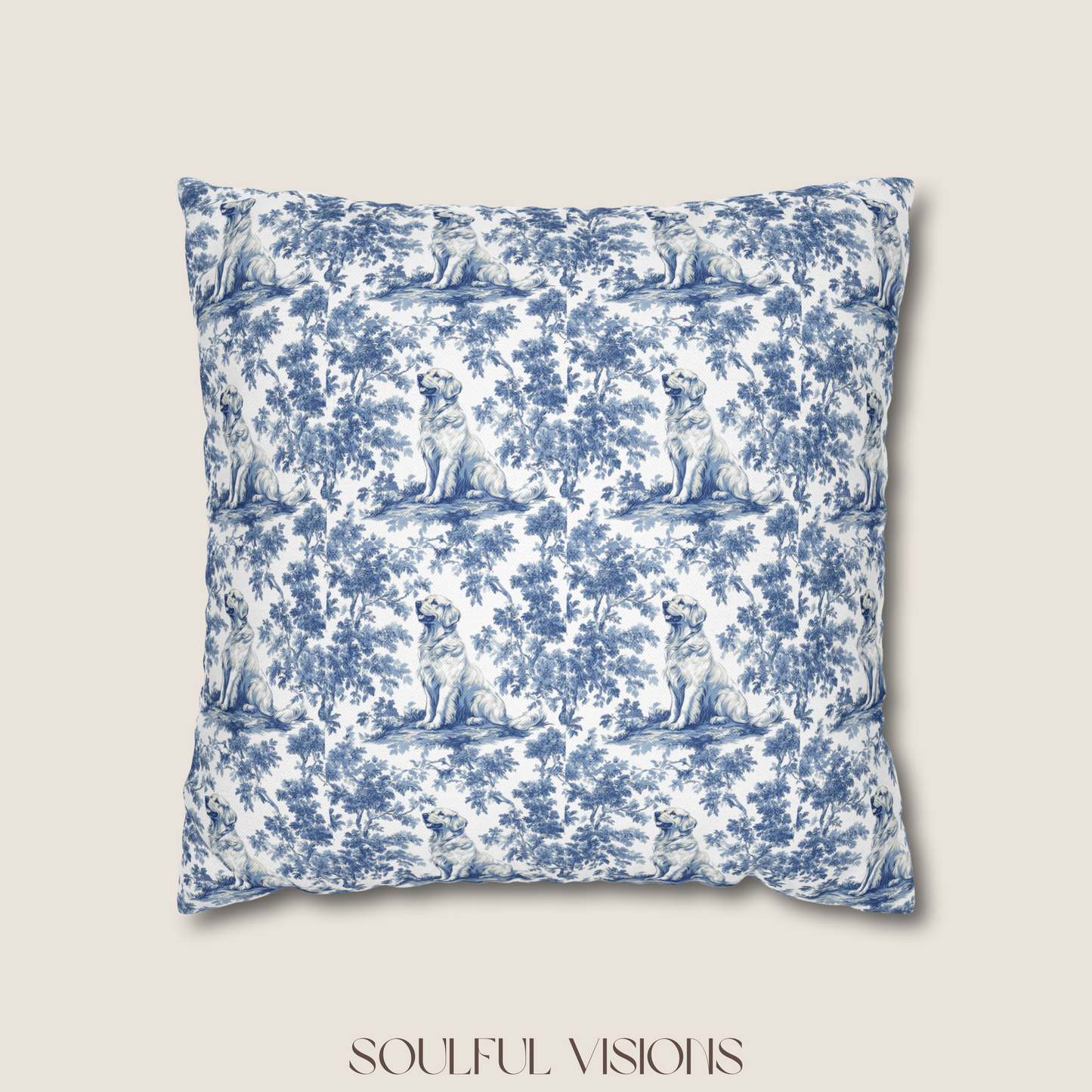 Golden Retriever Blue French Toile De Jouy Pillow